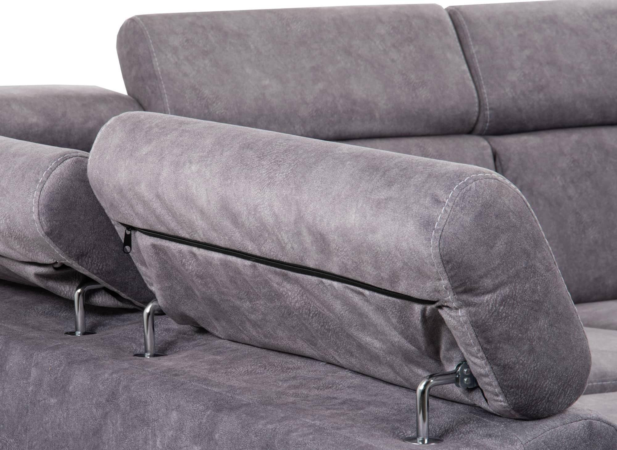 Canapé d'angle convertible et réversible en tissu gris clair MERYL