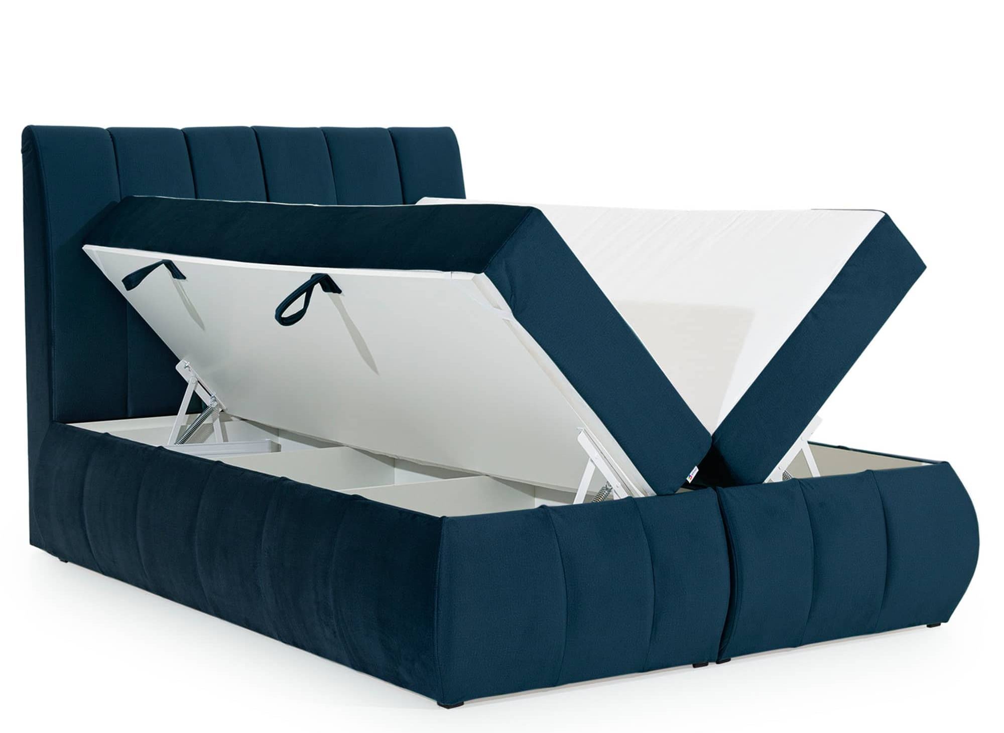 Lit boxspring 180x200 avec coffre de rangement en velours bleu foncé - VALERIA