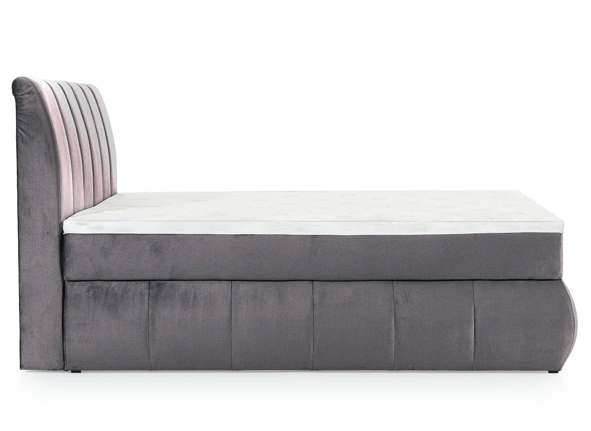 Lit boxspring 160x200 avec coffre de rangement en velours gris - VALERIA