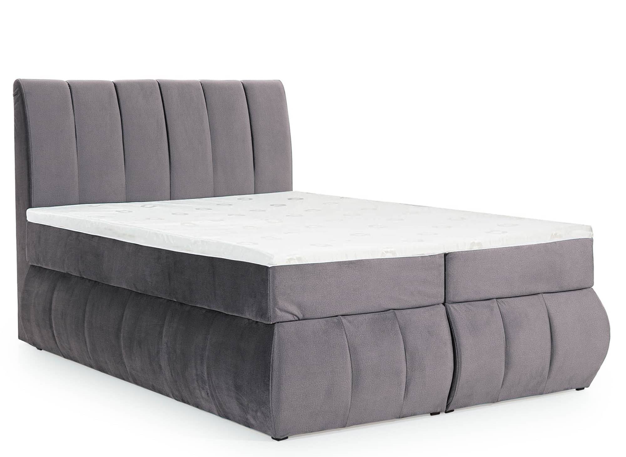 Lit boxspring 160x200 avec coffre de rangement en velours gris - VALERIA