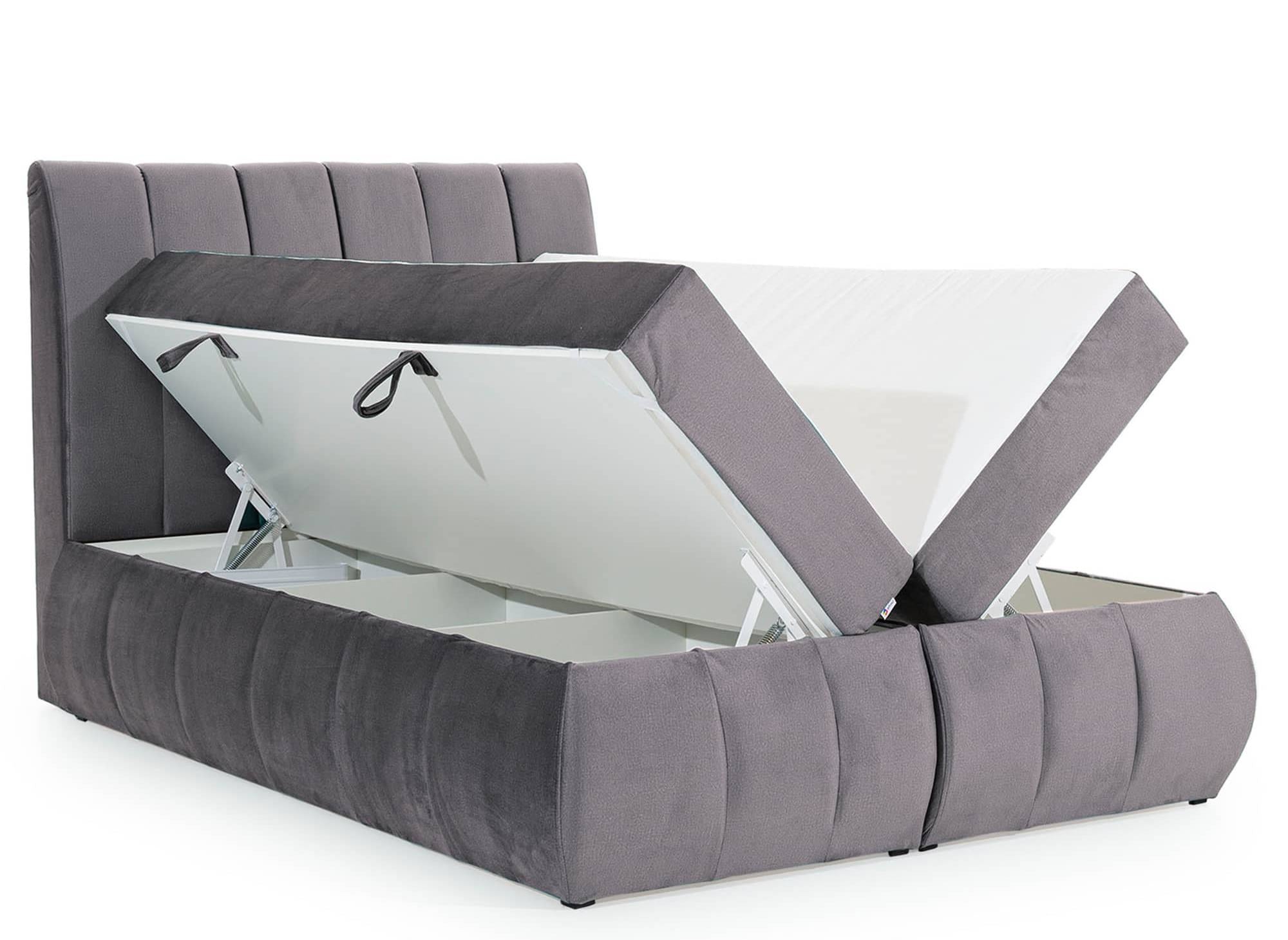 Lit boxspring 180x200 avec coffre de rangement en velours gris - VALERIA