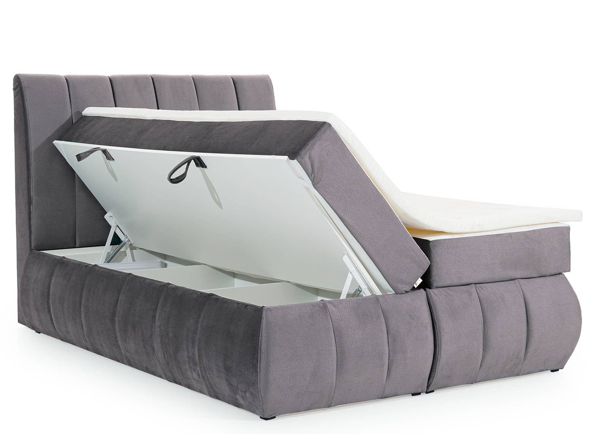 Lit boxspring 180x200 avec coffre de rangement en velours gris - VALERIA