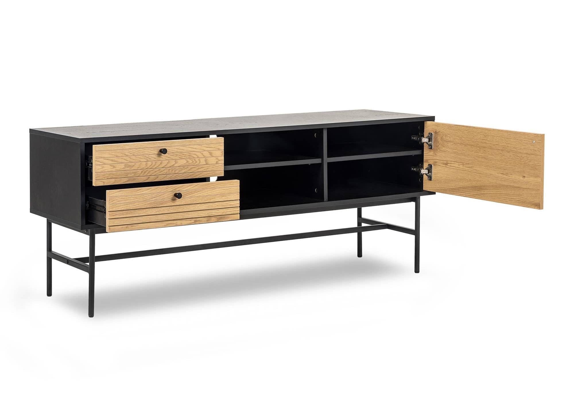 Meuble TV avec 2 tiroirs et 1 porte en bois et métal noir DARYL