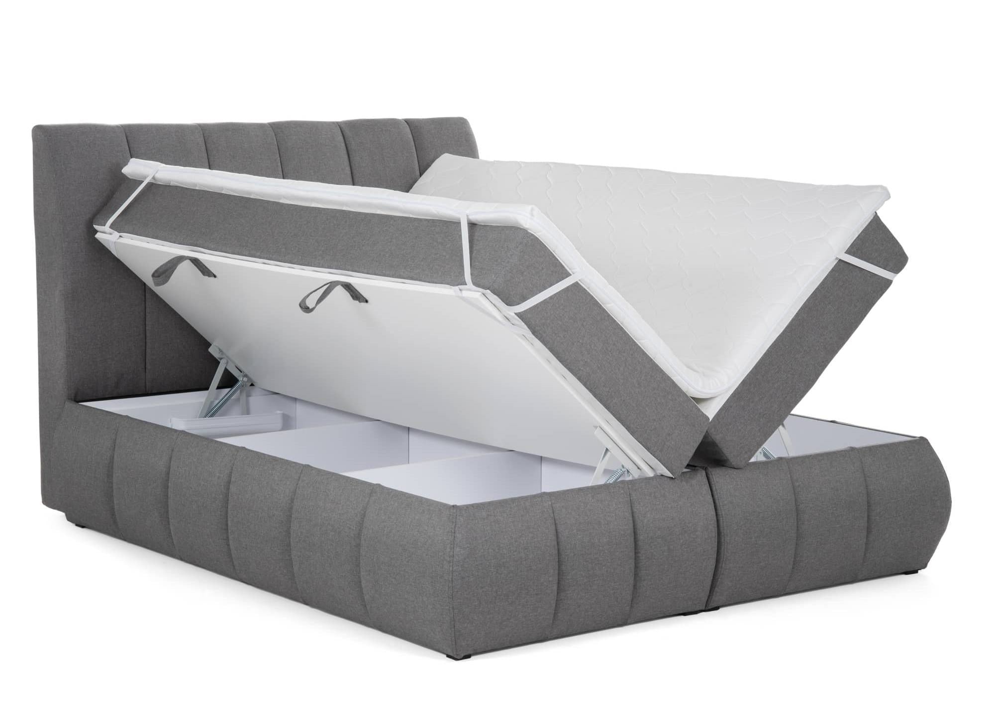 Lit boxspring 180x200 avec coffre de rangement en tissu gris - VALERIA