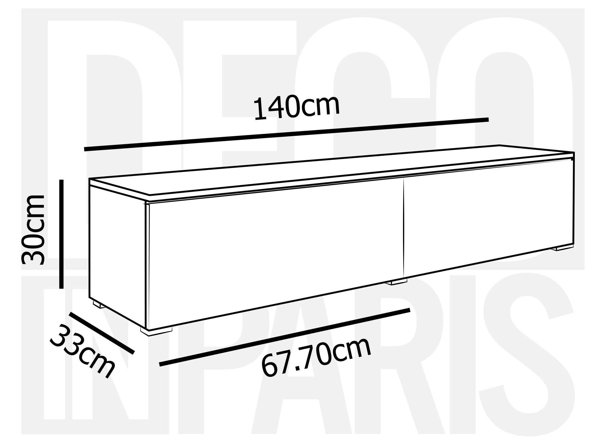 Meuble TV contemporain béton et laqué blanc avec LED 2 portes MALORIE - 140 cm
