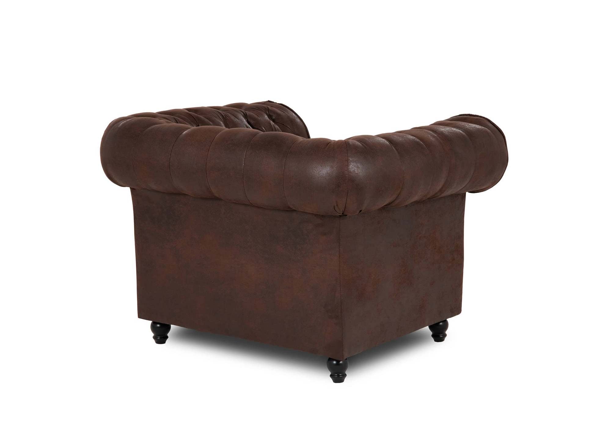 Fauteuil chesterfield en tissu microfibre vintage marron - WILSTON