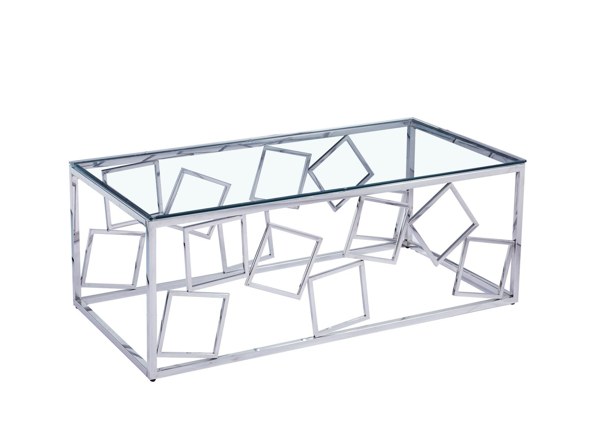 Table basse design en verre et métal argenté rectangulaire ARVI