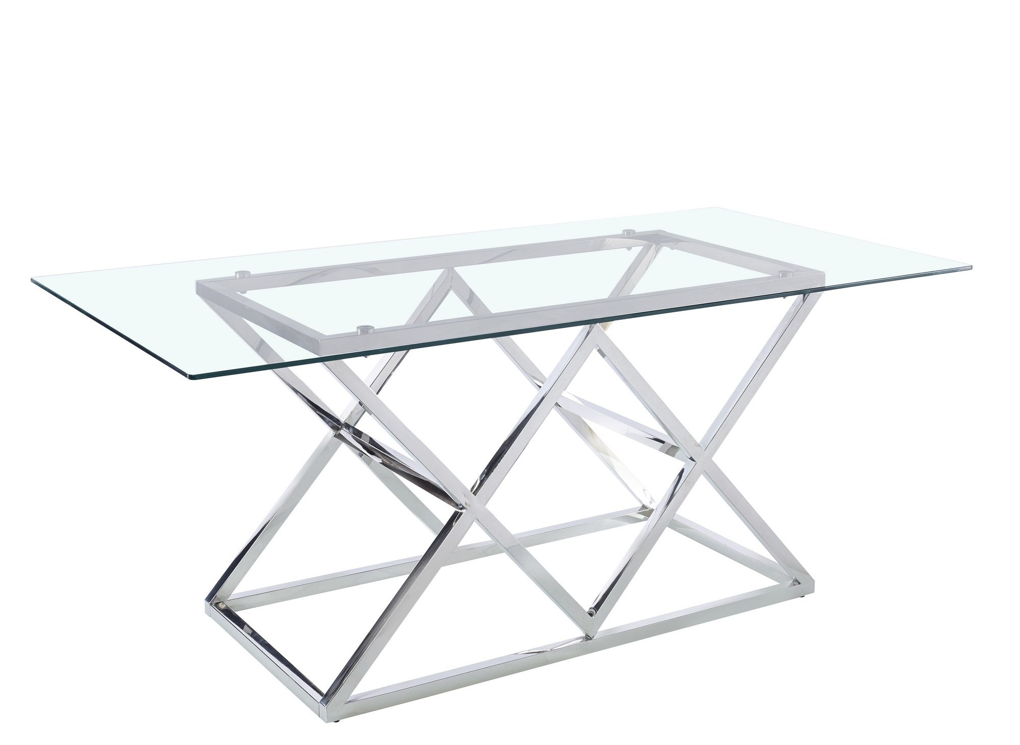 Table à manger rectangulaire en verre et pieds argentés JANICE