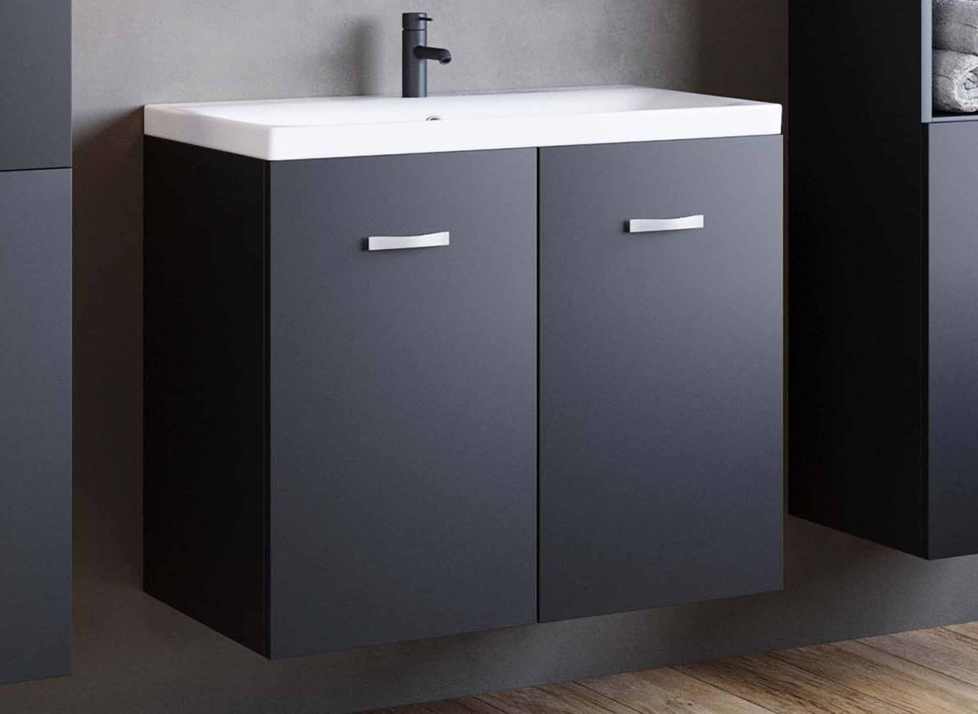 Ensemble meubles salle de bain design suspendu - Noir mat ALBY