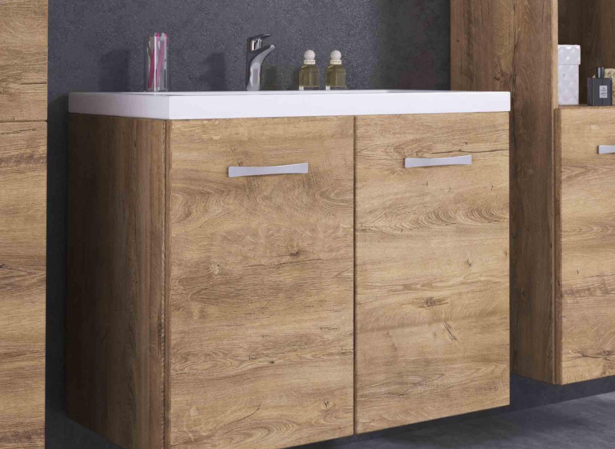 Ensemble meubles salle de bain design suspendu - Bois ALBY