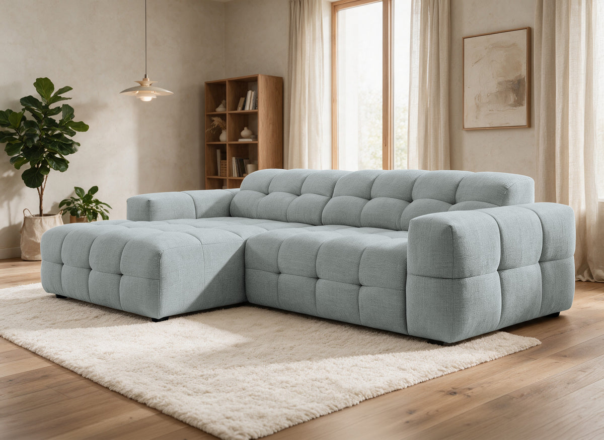 Canapé d'angle relax électrique en velours texturé gris FEDORA - Angle gauche