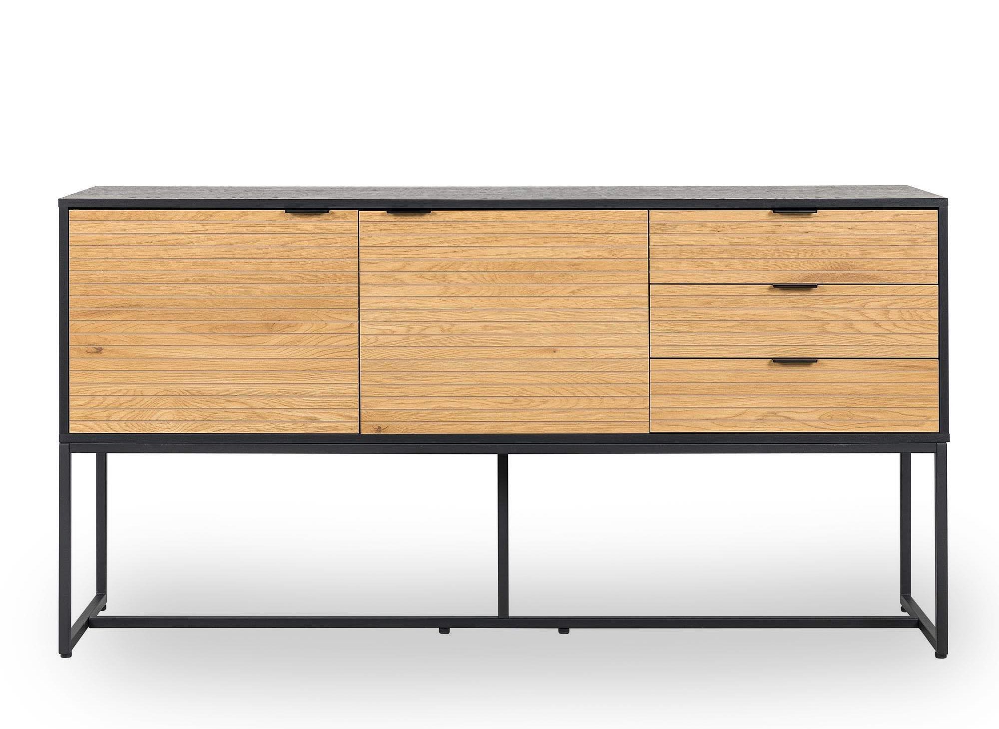 Buffet en enfilade 3 tiroirs 2 portes en bois clair et métal noir TISSIA