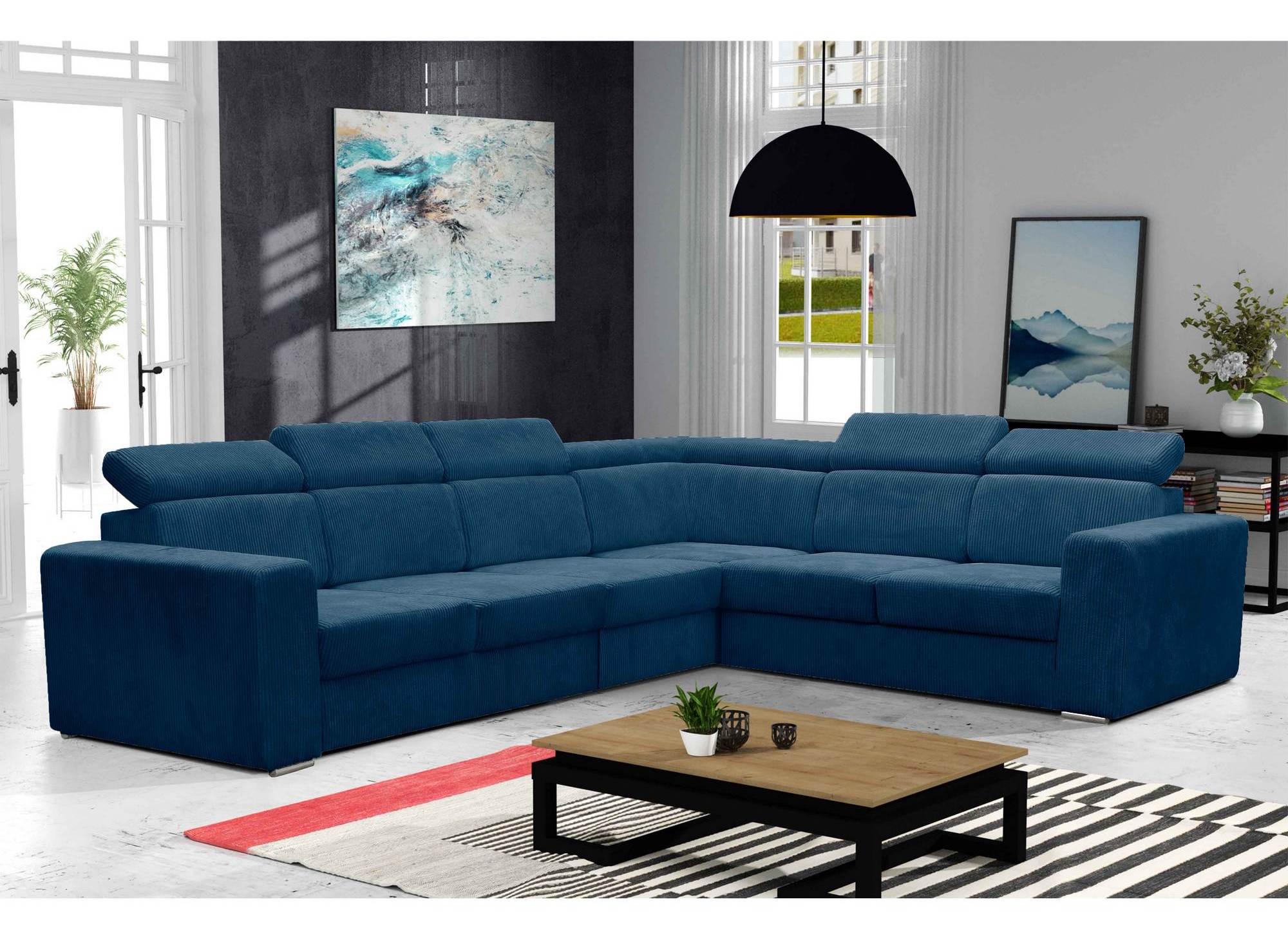Canapé d'angle convertible et réversible en velours côtelé bleu MERYL XL