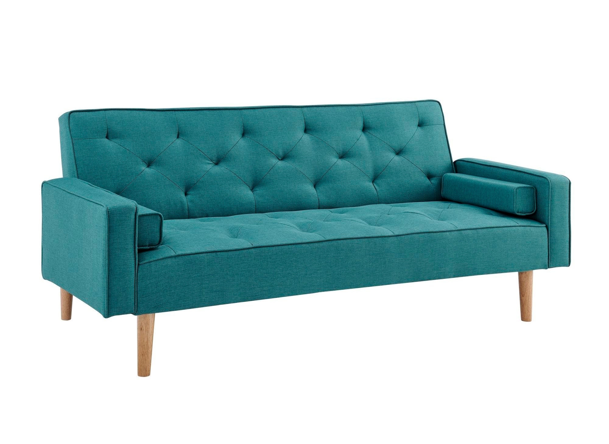 Canapé clic clac en tissu bleu avec pieds en bois JAKARTA