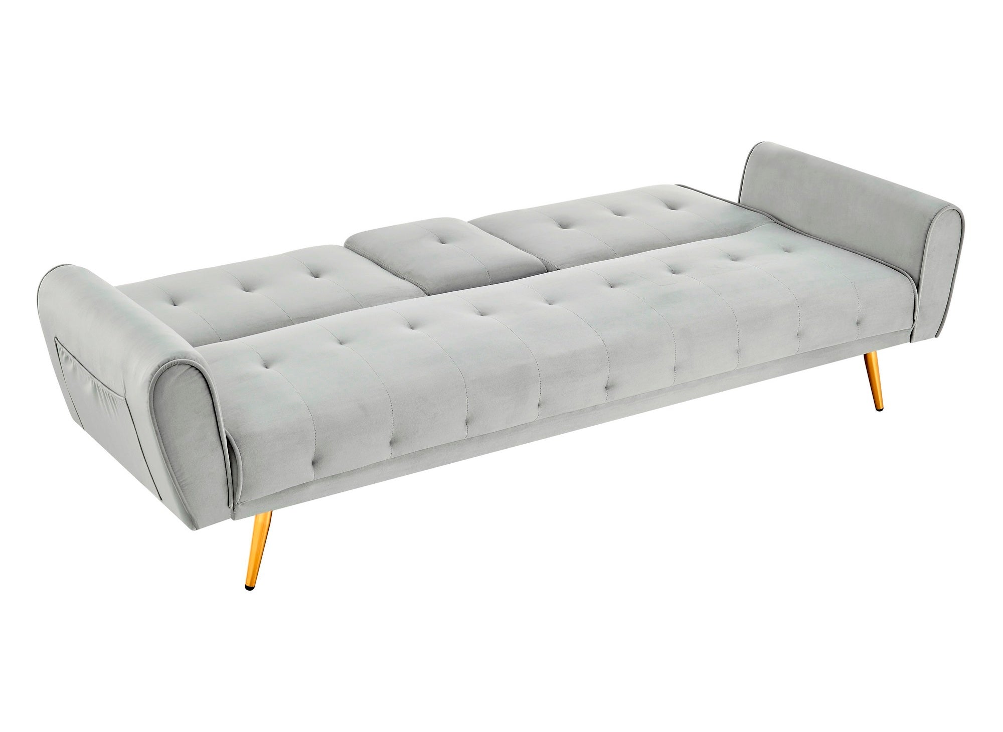 Canapé clic clac en velours gris clair avec porte-gobelet LIMA