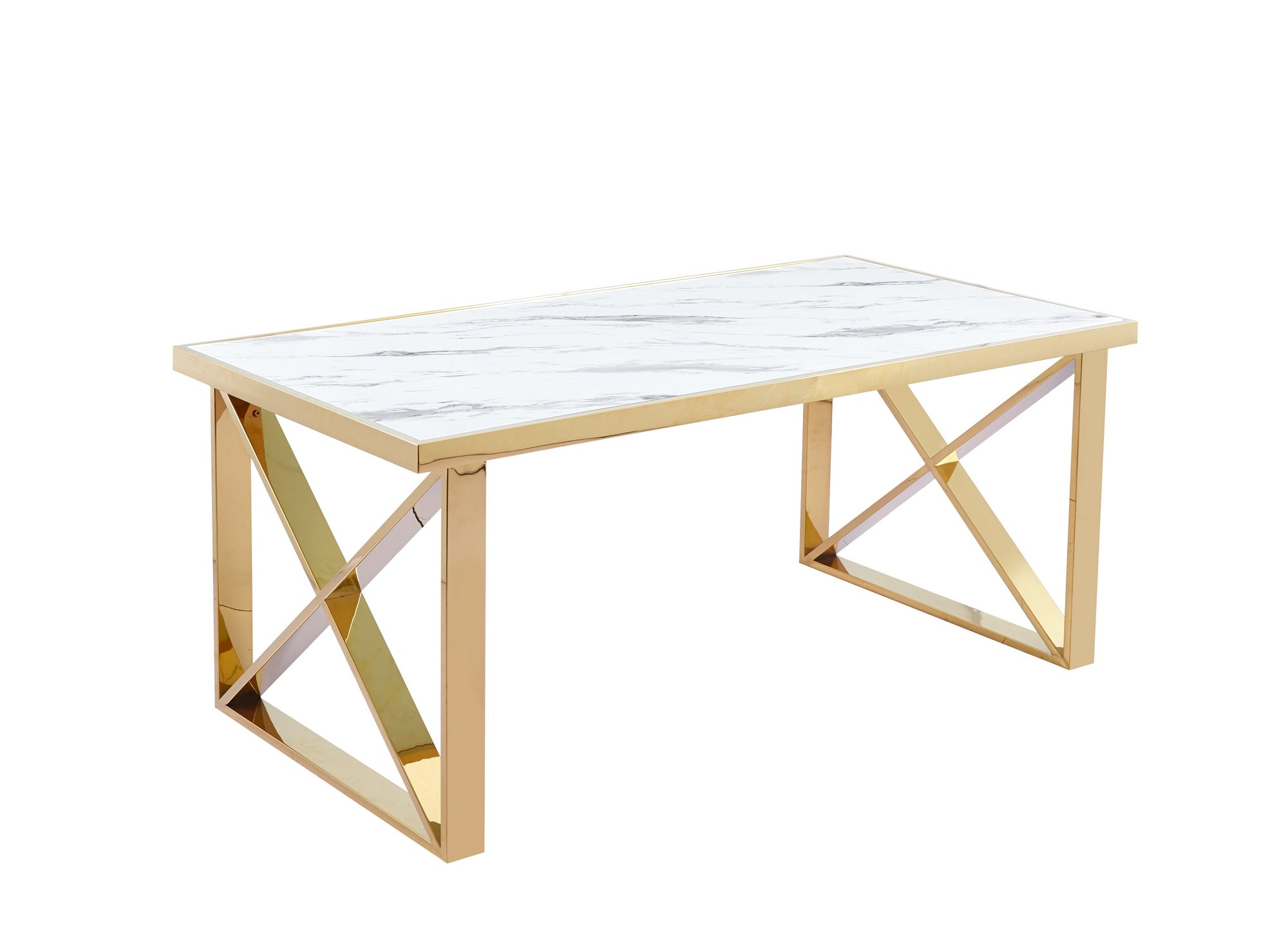 Table à manger en verre effet marbre blanc ISORE