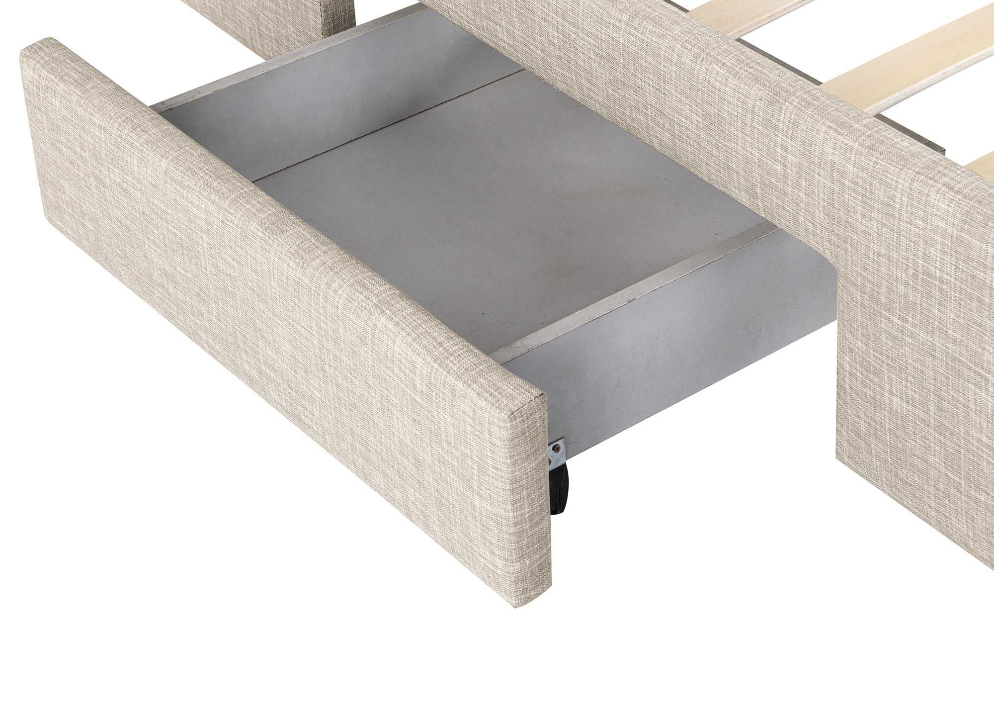 Lit double avec 4 tiroirs en lin beige 140x190 cm LEANDRE