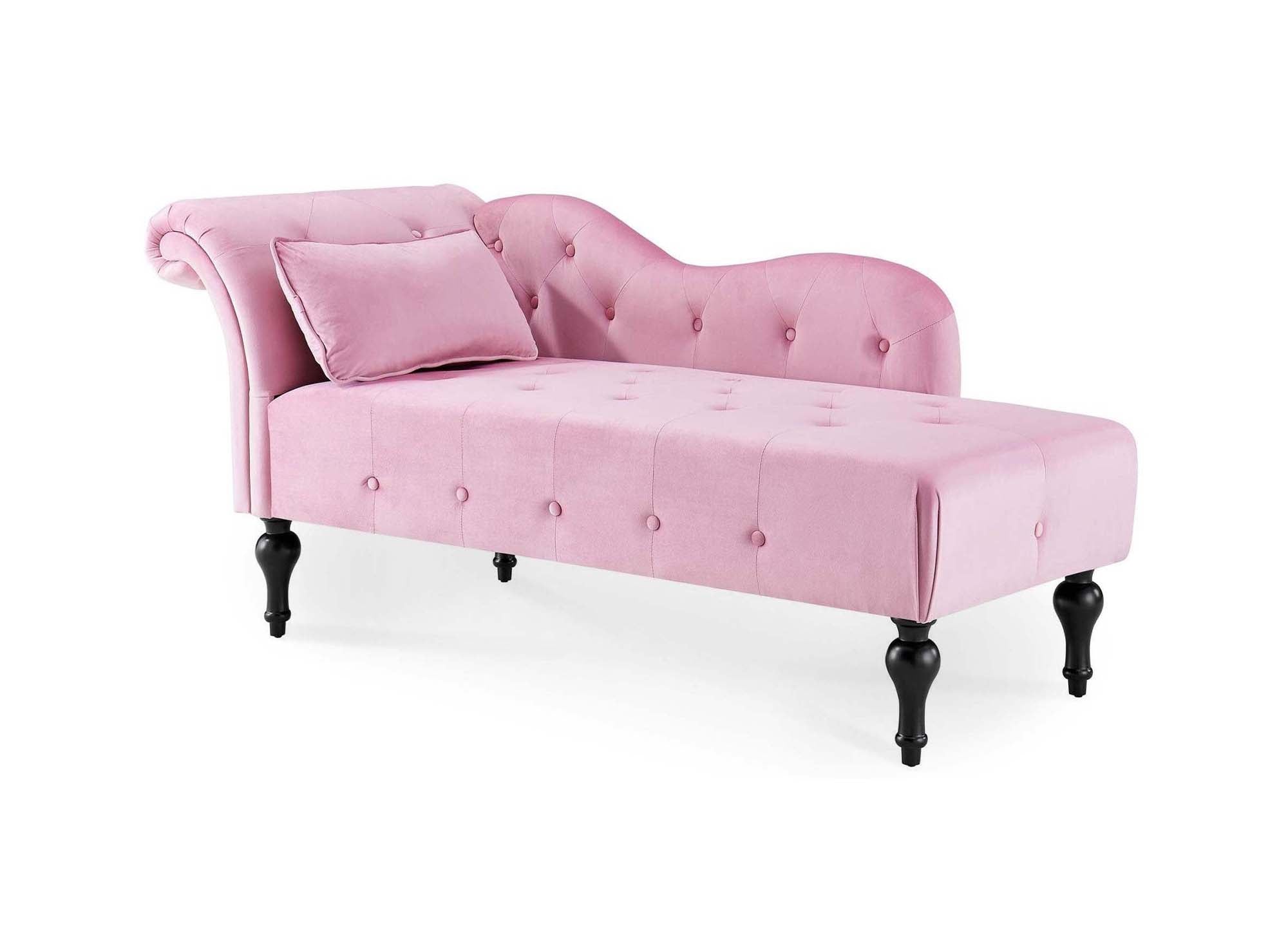Méridienne capitonné en velours rose SHIMA - Angle Droit