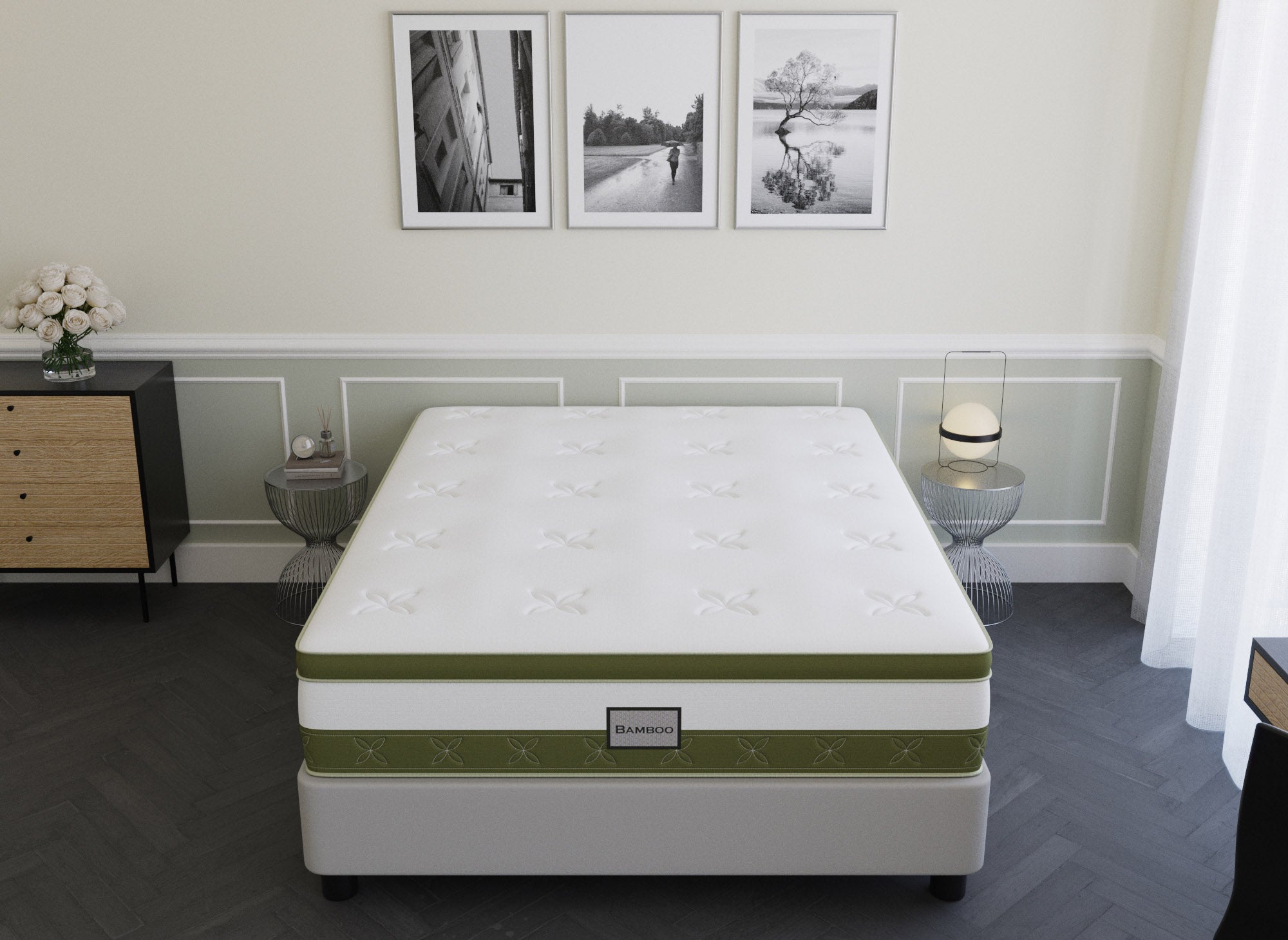 Matelas hybride BAMBOO 140 x 190 cm ressorts ensachés et mémoire de forme épaisseur 30 cm