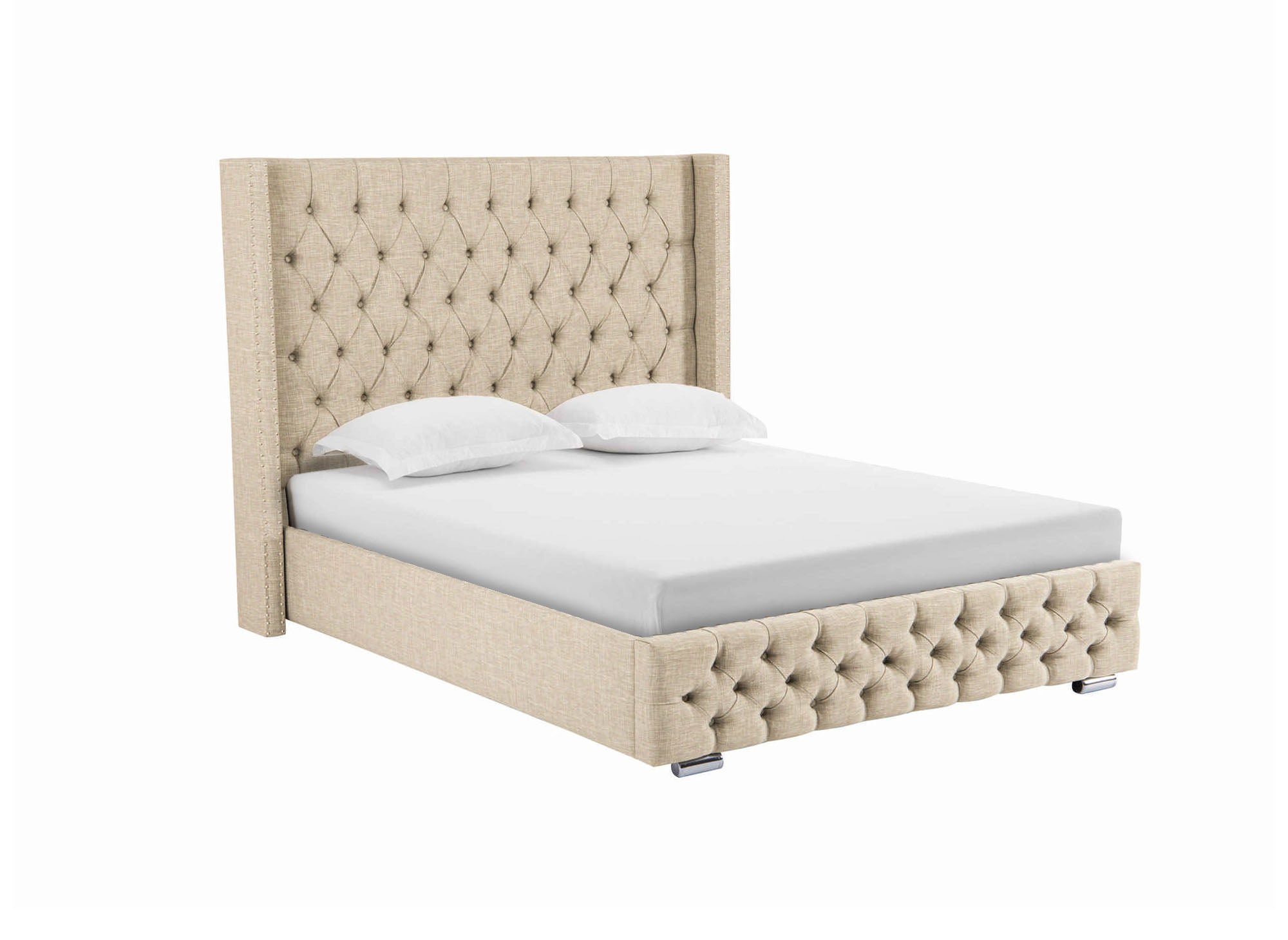 Lit coffre en tissu lin beige 140x190 cm MAXI