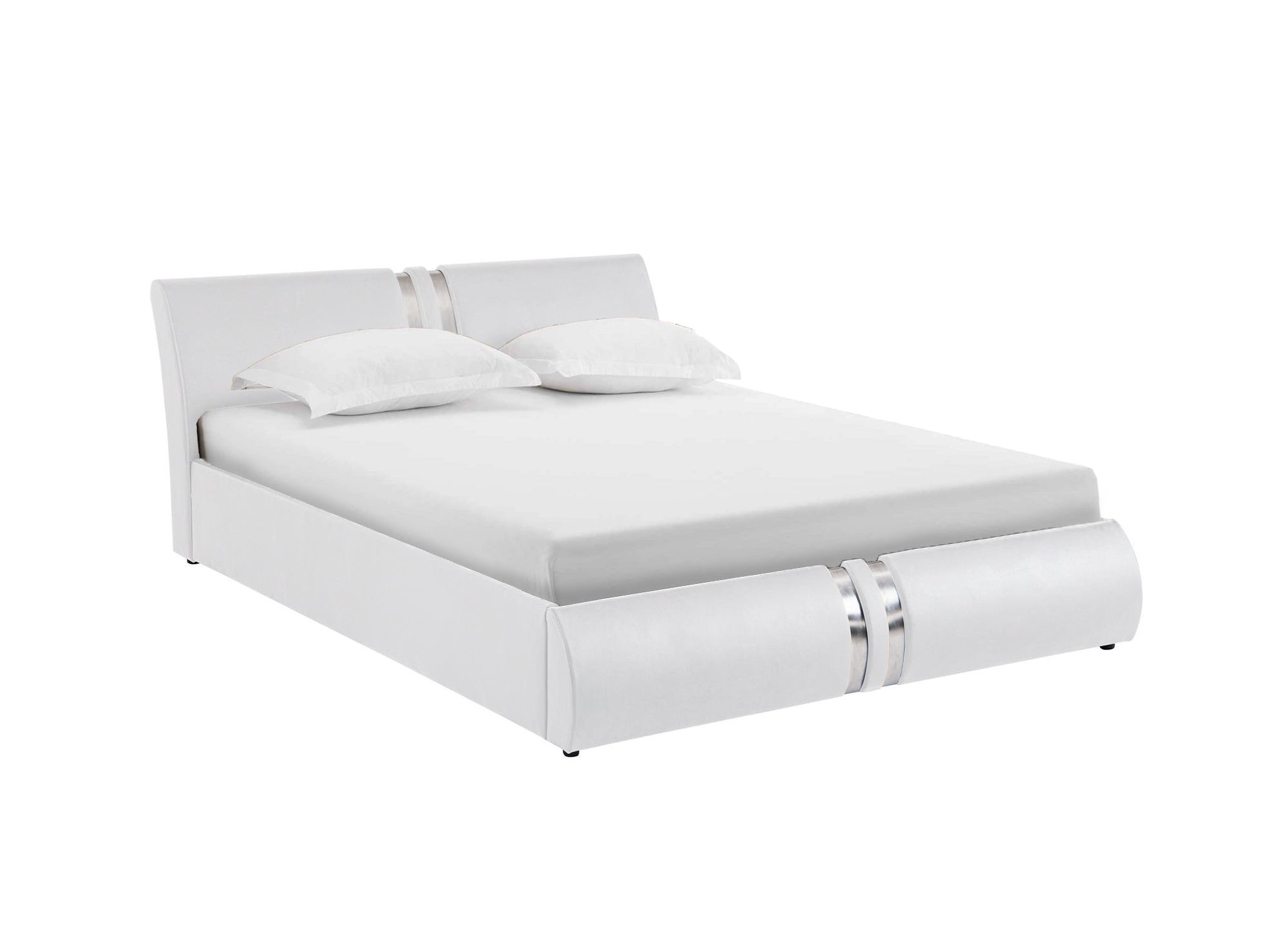 Lit coffre en simili cuir blanc 180x200 cm ORANE