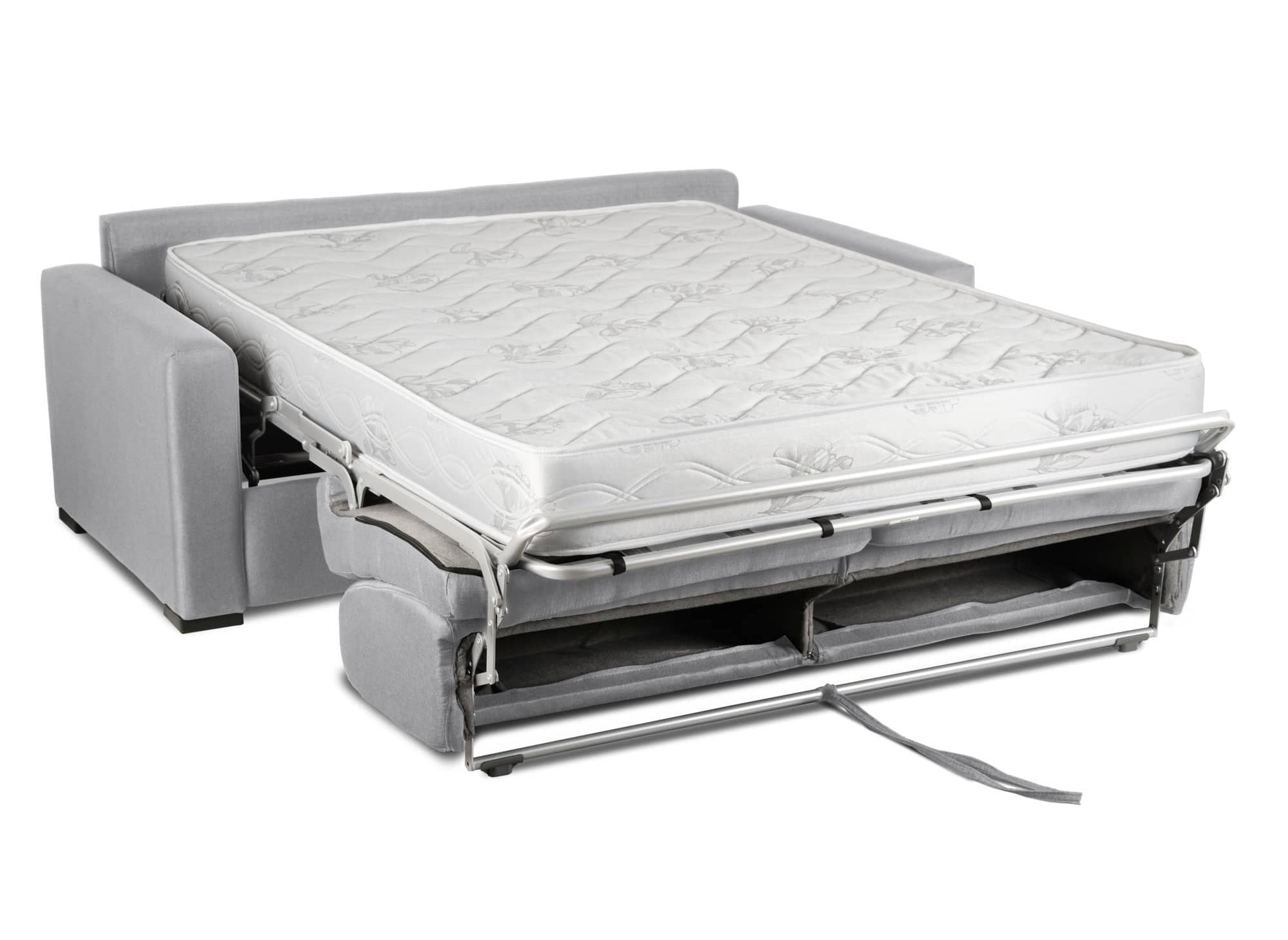 Canapé convertible 3 places LOUNA LUXE en tissu gris ouverture express matelas 18 cm