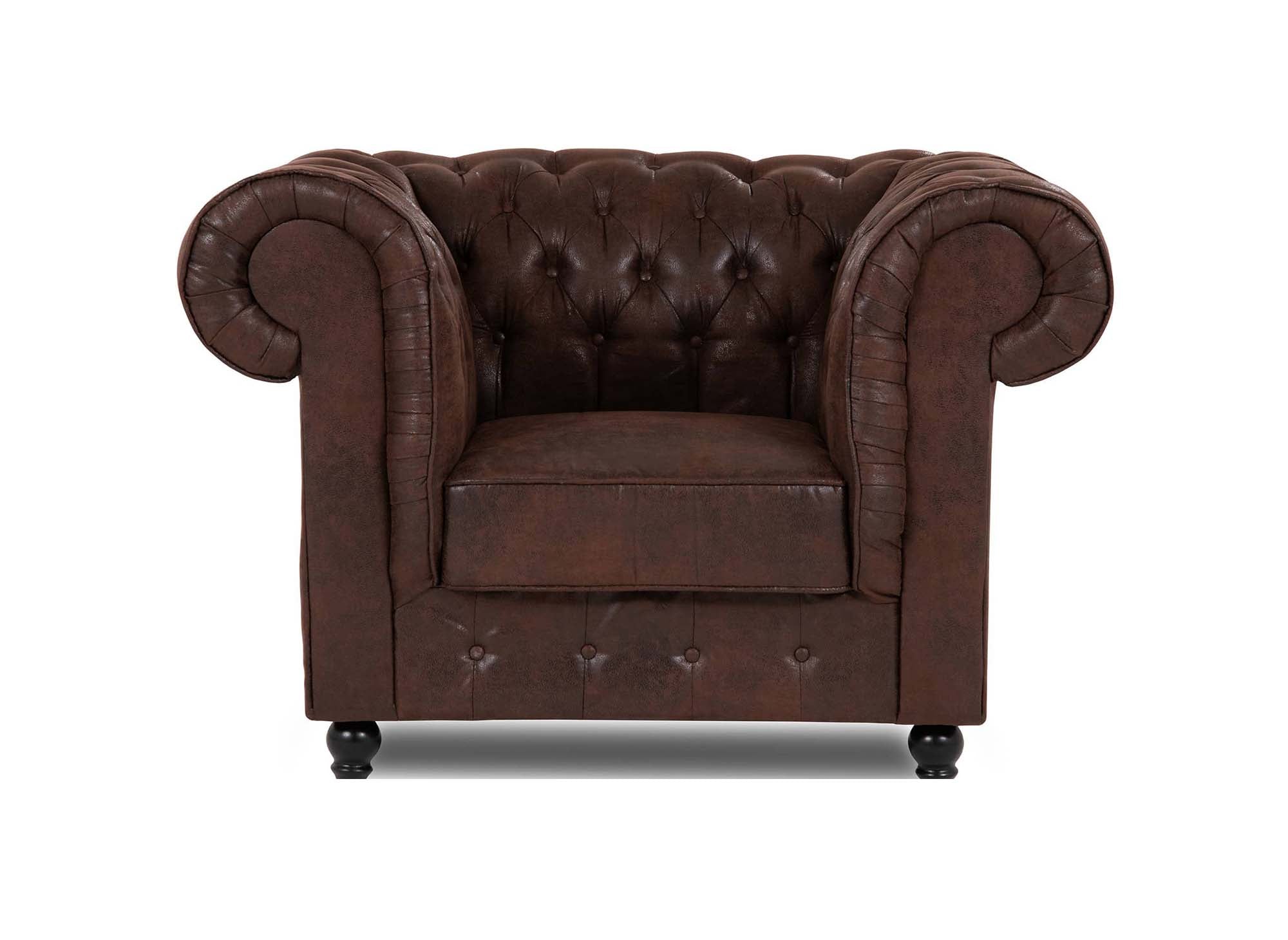 Fauteuil chesterfield en tissu microfibre vintage marron - WILSTON