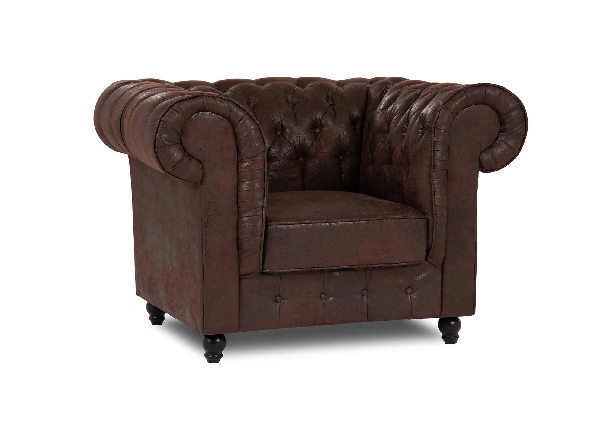 Fauteuil chesterfield en tissu microfibre vintage marron - WILSTON