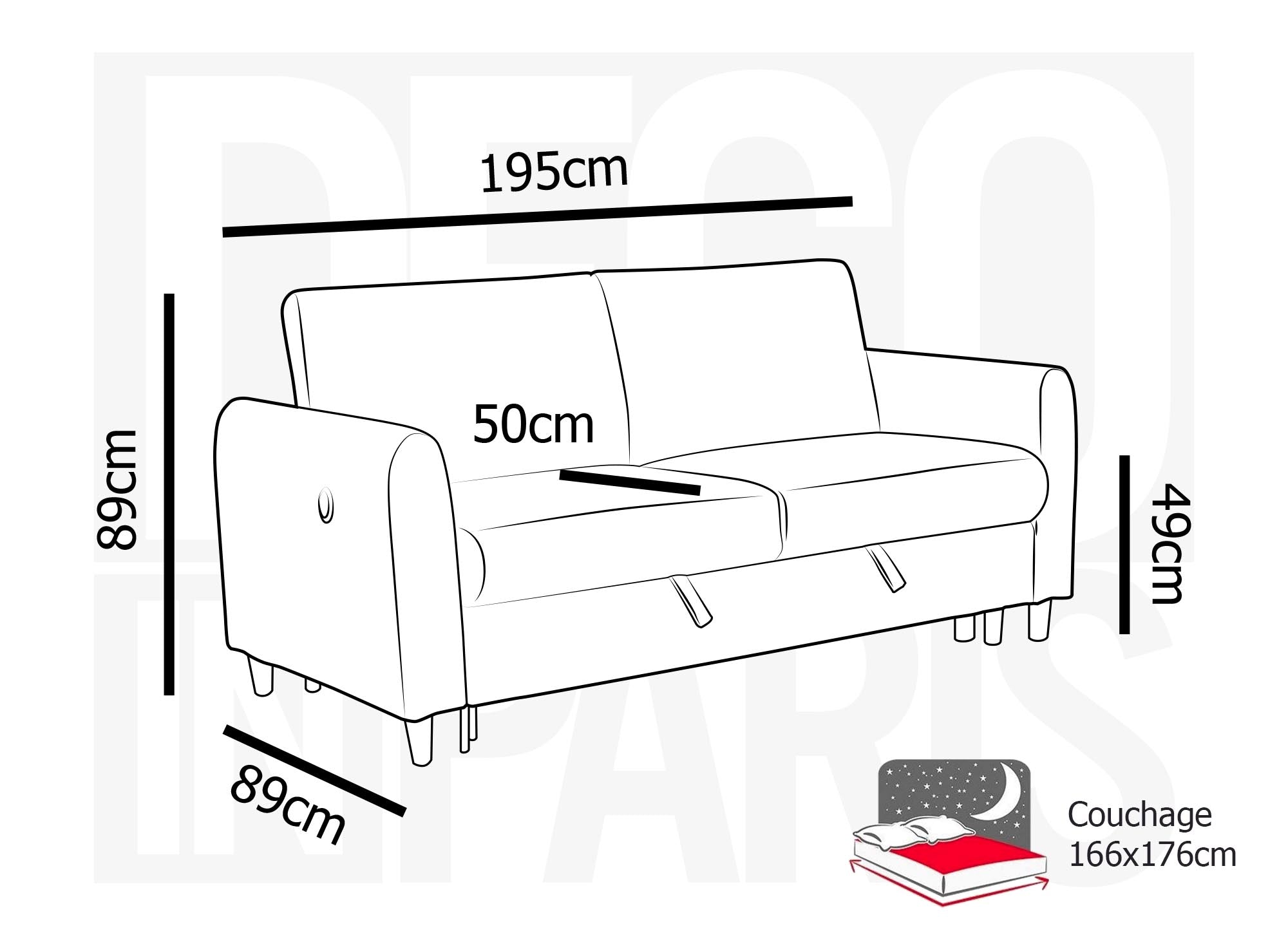 Canapé convertible 3 places en tissu lin noir ROSS