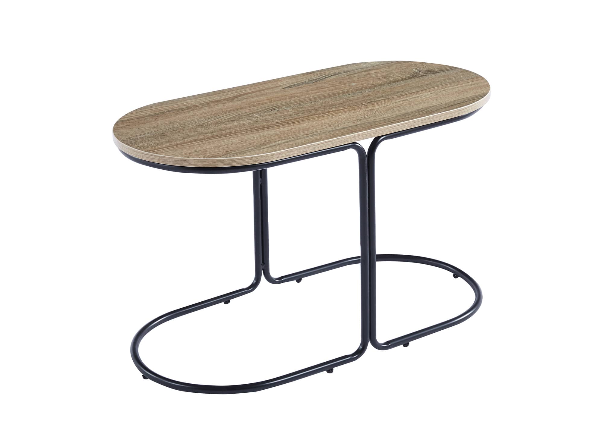 Ensemble table basse couleur bois avec 2 poufs en tissu gris foncé JUDITH