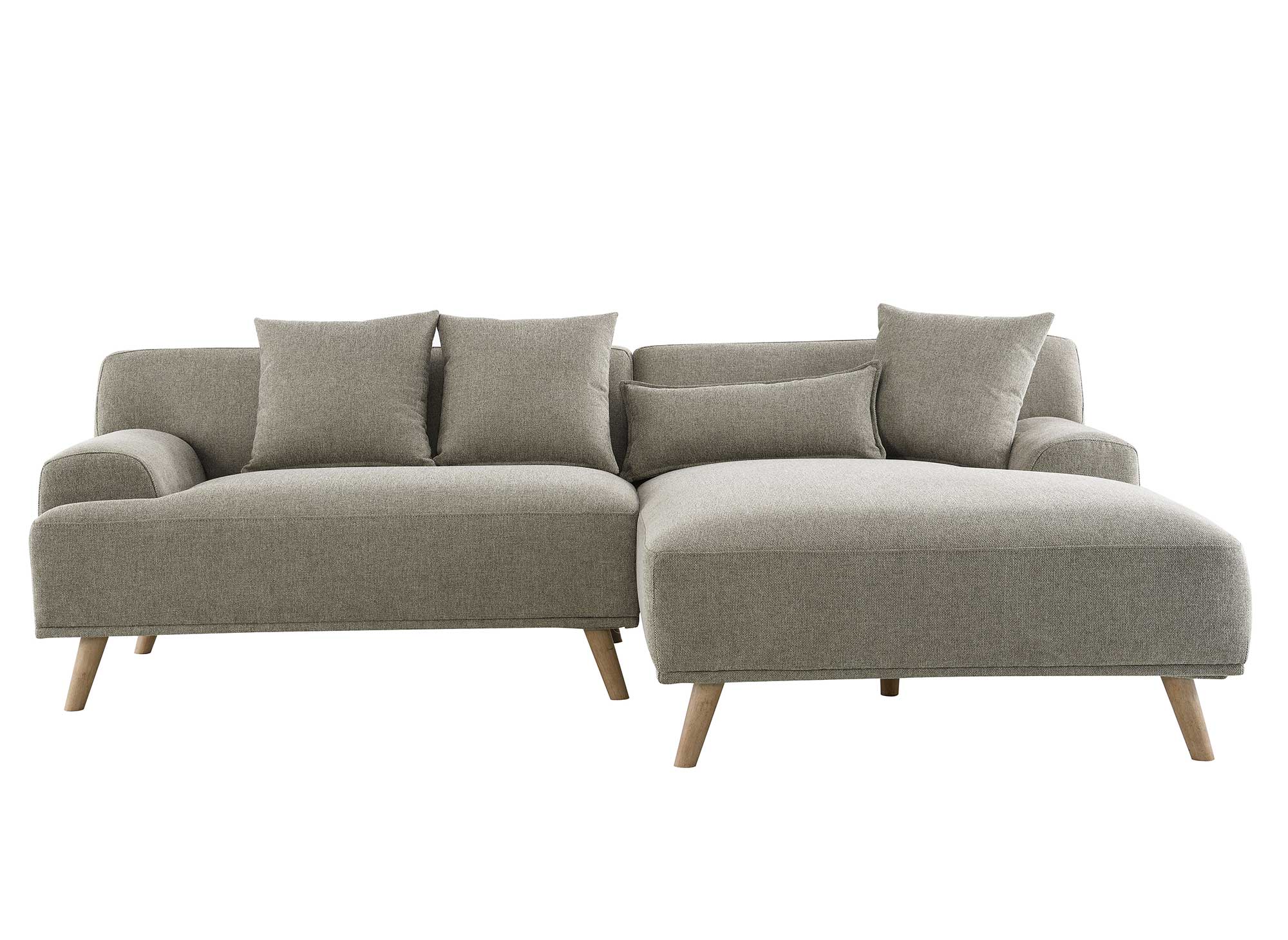 Canapé d'angle scandinave avec méridienne en tissu taupe KAROLINA - Angle Droit