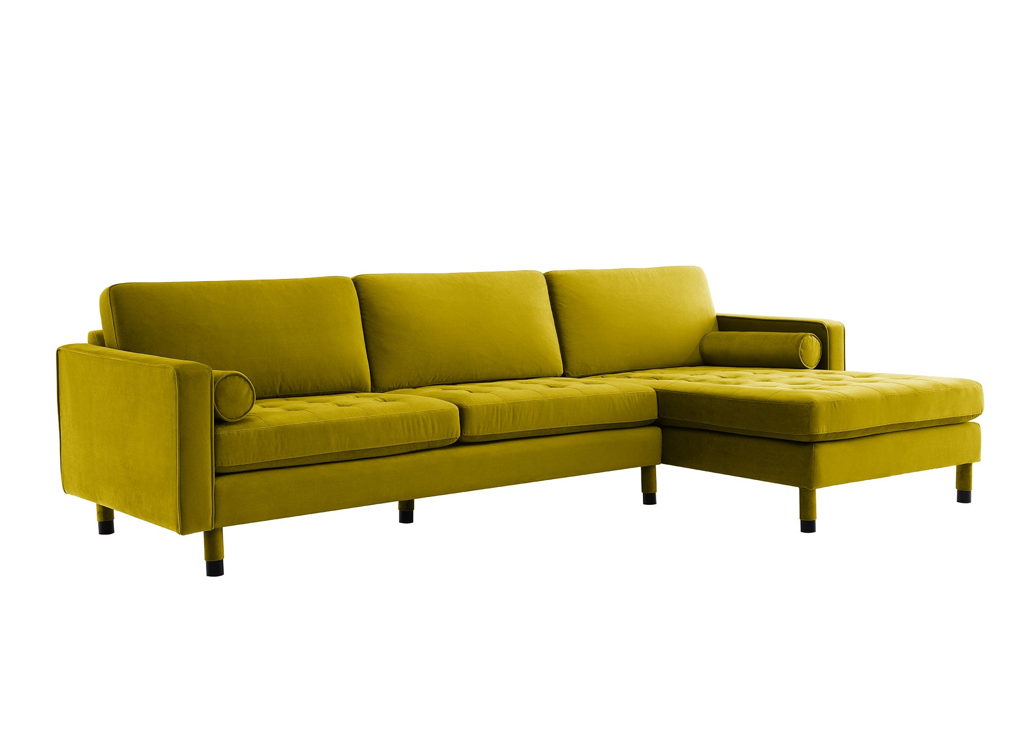 Canapé d'angle scandinave en velours vert doré SALAMBO - Angle Droit