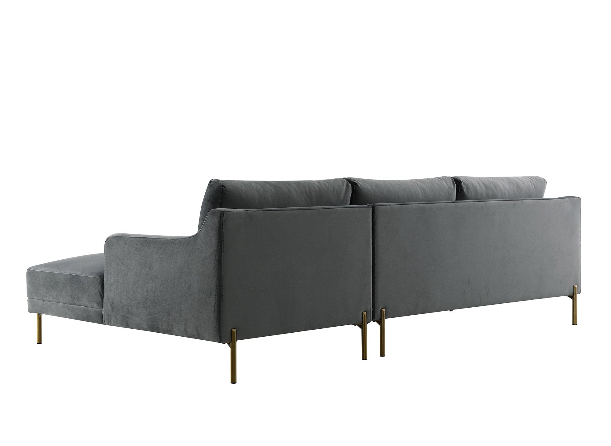 Canapé d'angle avec méridienne en velours gris CELINE - Angle Droit