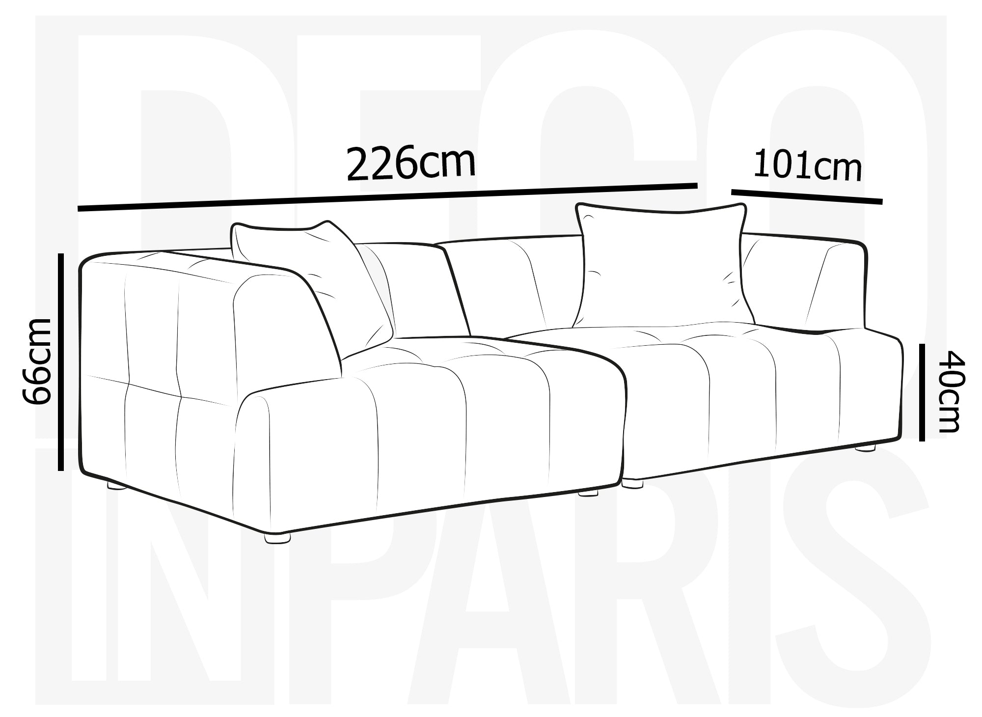 Canapé droit 3 places en velours beige KELIA