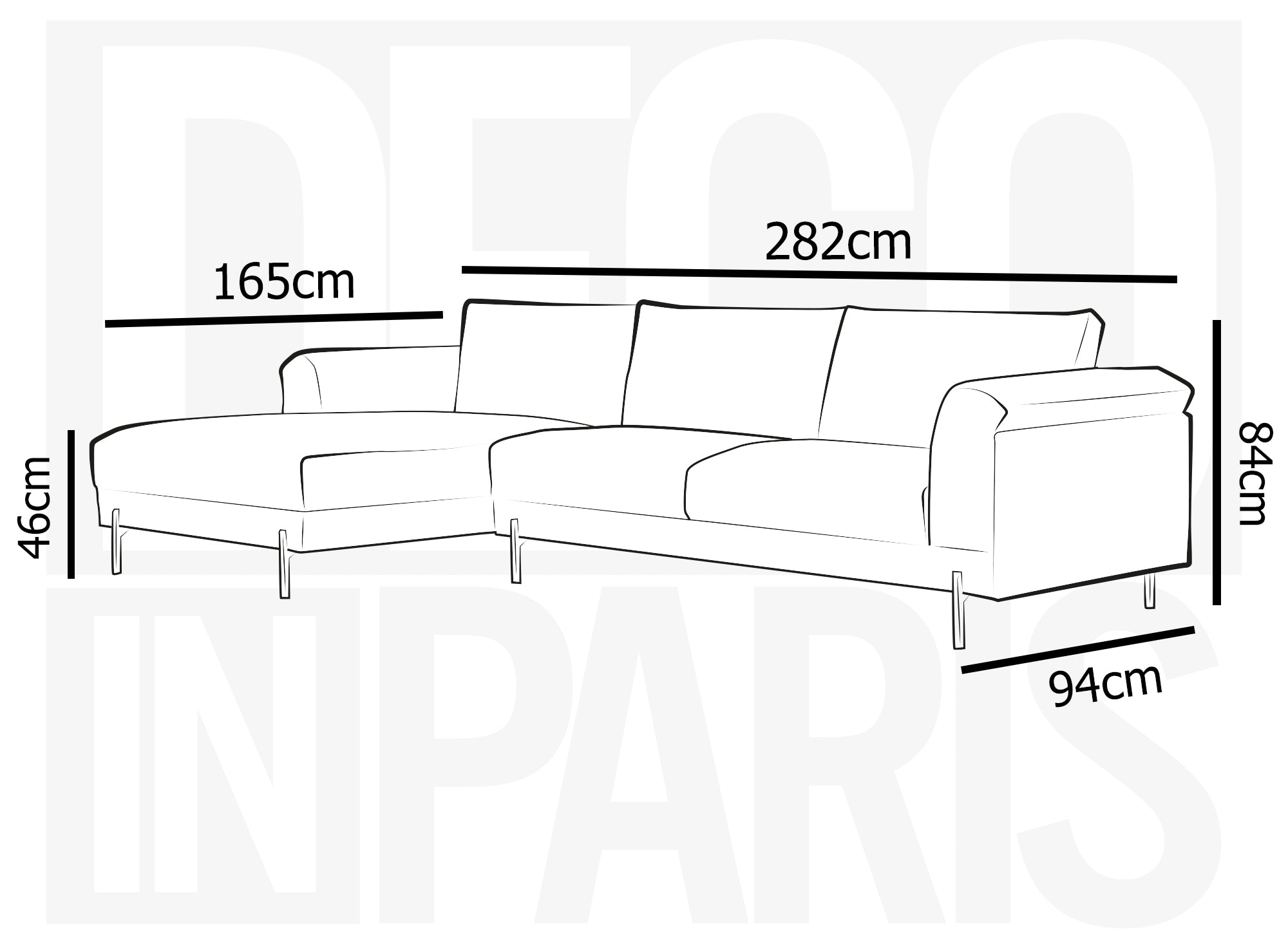 Canapé d'angle avec méridienne en tissu gris foncé LEIA - Angle Gauche