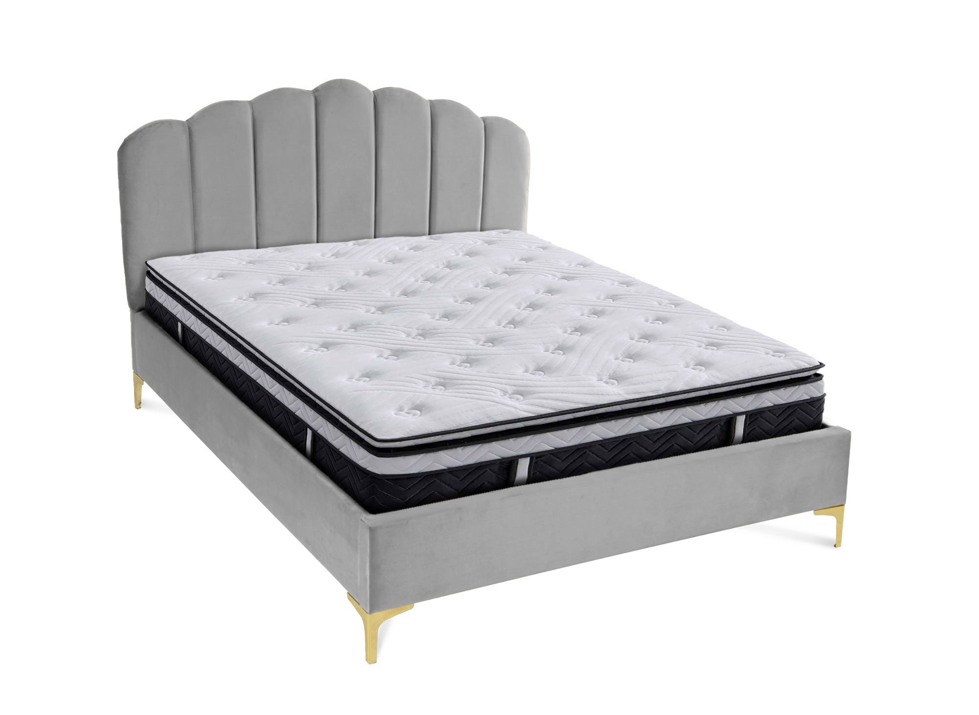 Lit double en velours gris 140x190 cm MARION