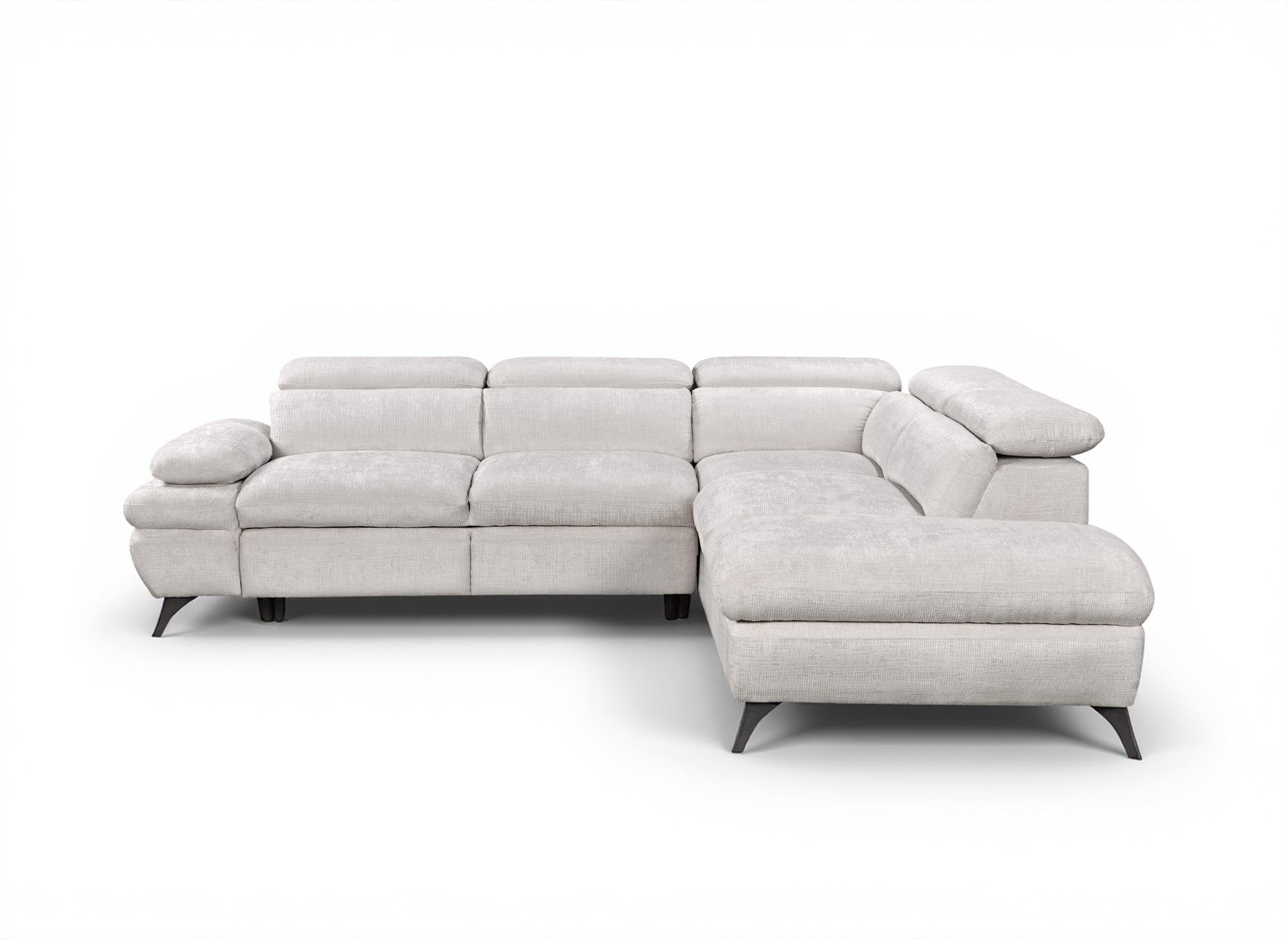 Canapé d'angle convertible avec coffre en velours chiné blanc écru LUFY - Angle droit