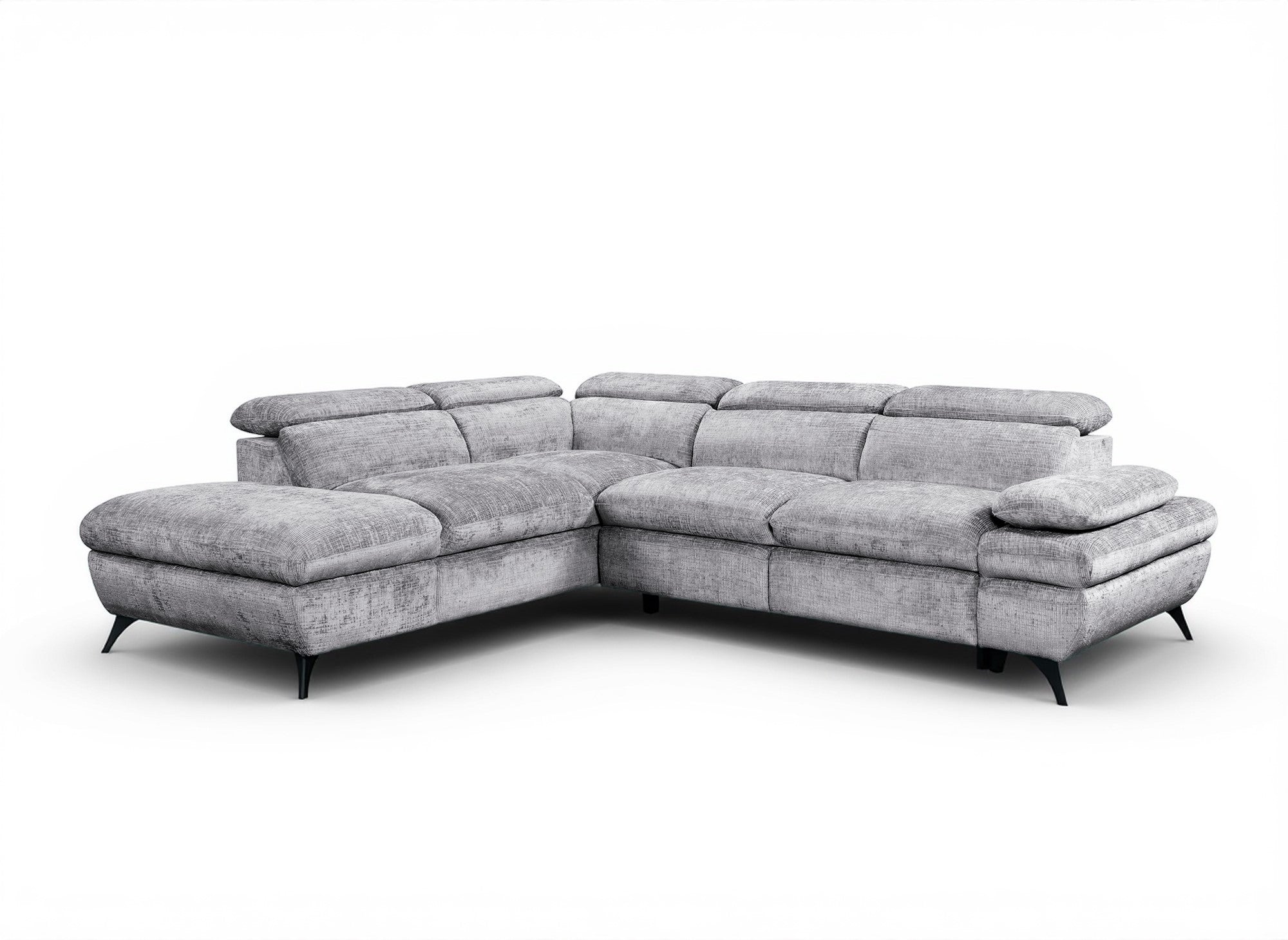 Canapé d'angle convertible avec coffre en velours chiné gris LUFY - Angle gauche