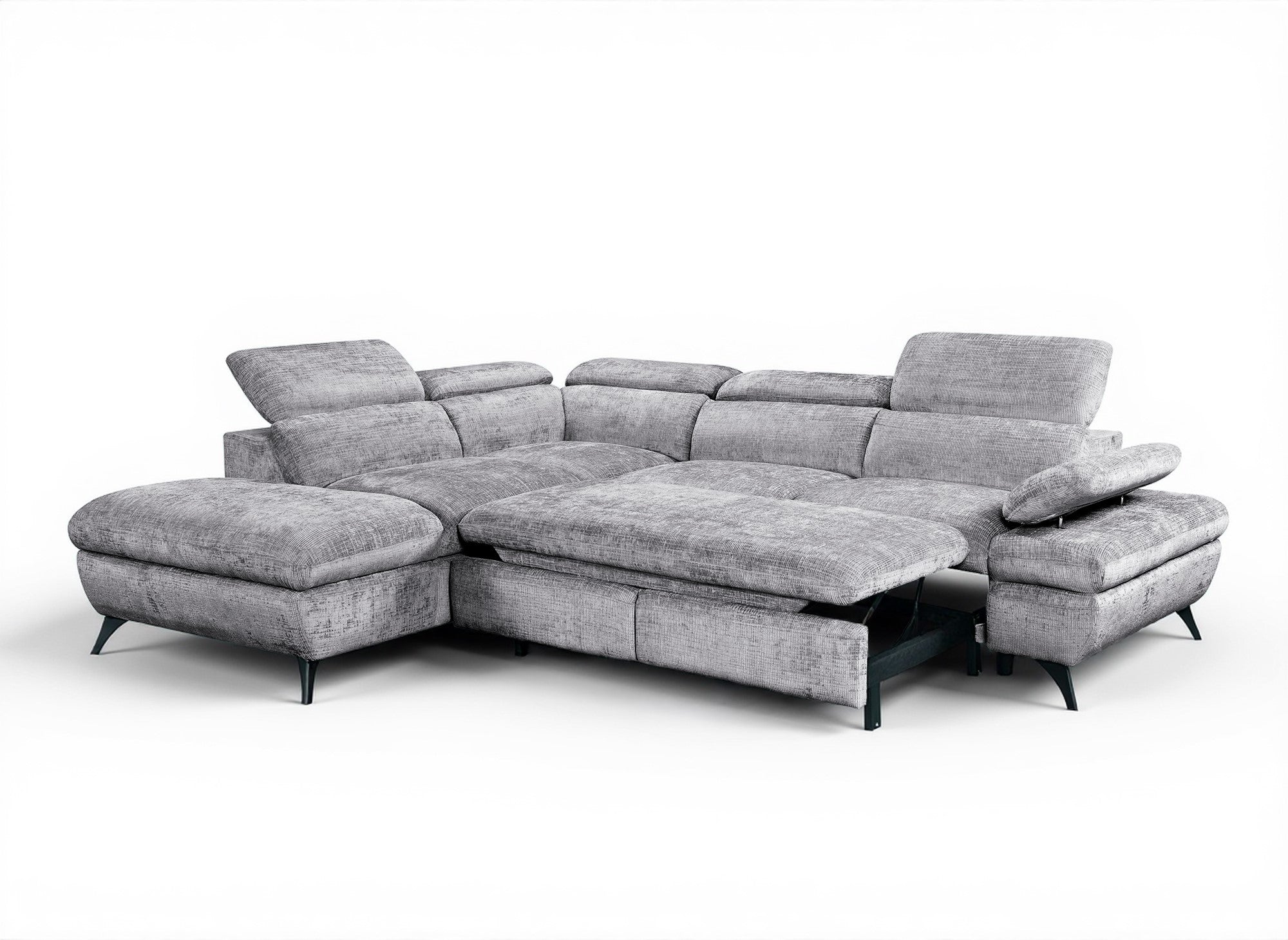 Canapé d'angle convertible avec coffre en velours chiné gris LUFY - Angle gauche