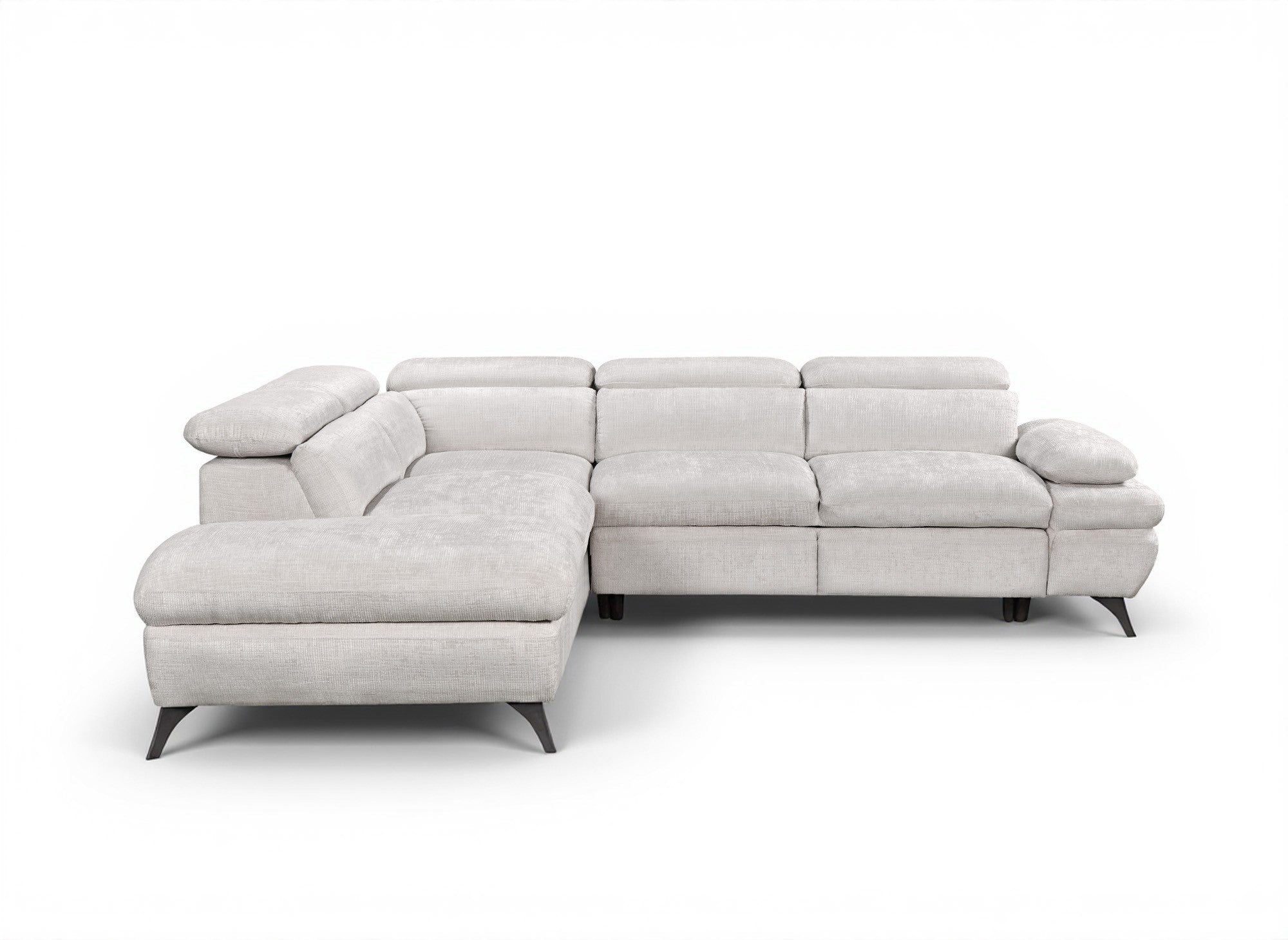 Canapé d'angle convertible avec coffre en velours chiné blanc écru LUFY - Angle gauche