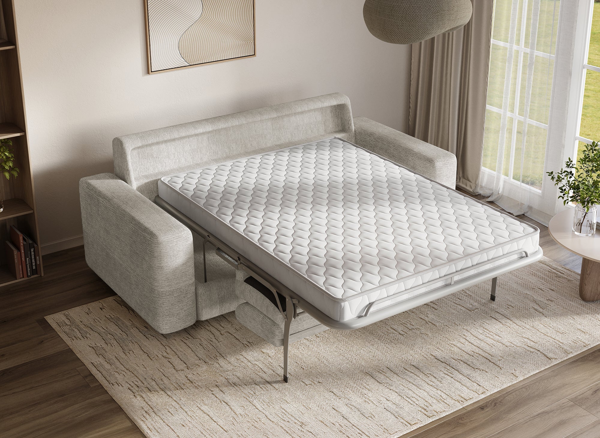 Canapé convertible express 3 places en velours chiné beige AMAURY