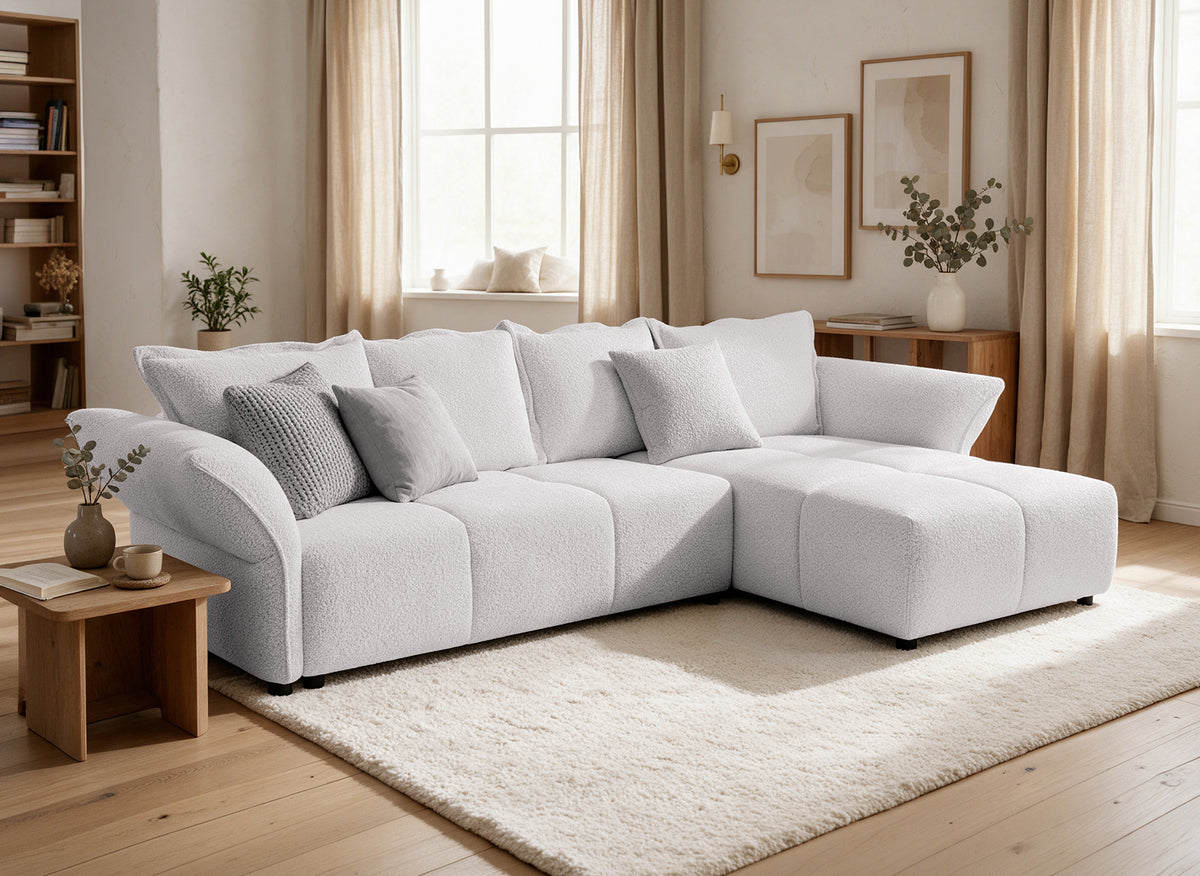 Canapé d'angle convertible réversible en velours tissé beige BELINE