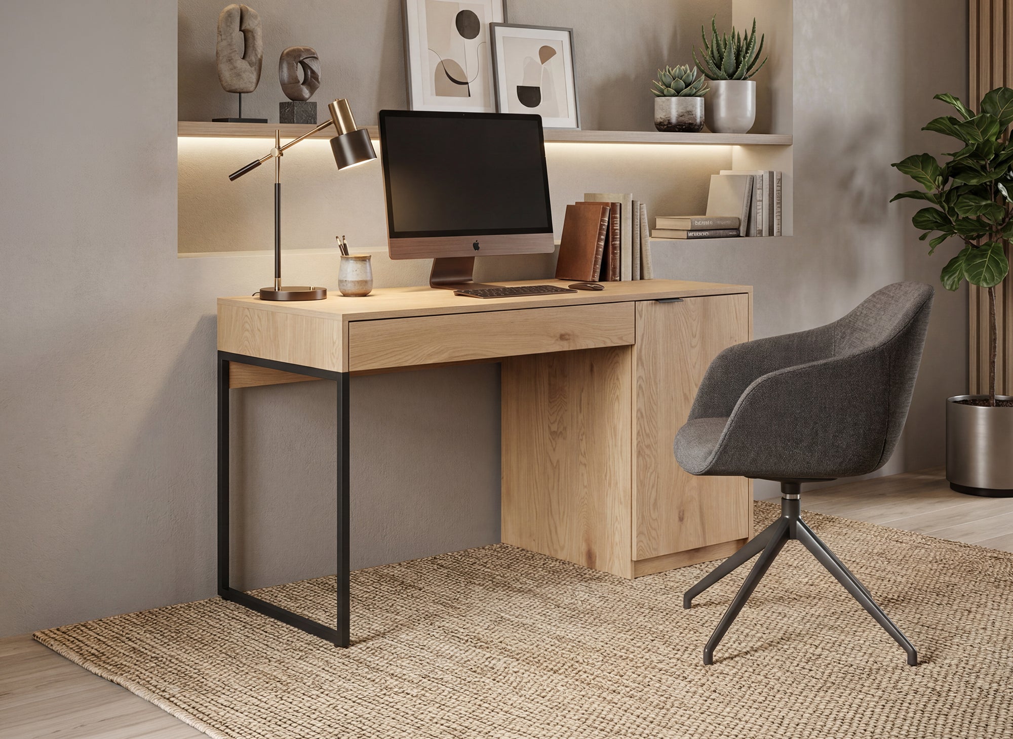 Bureau avec rangement en bois et métal BLAISE