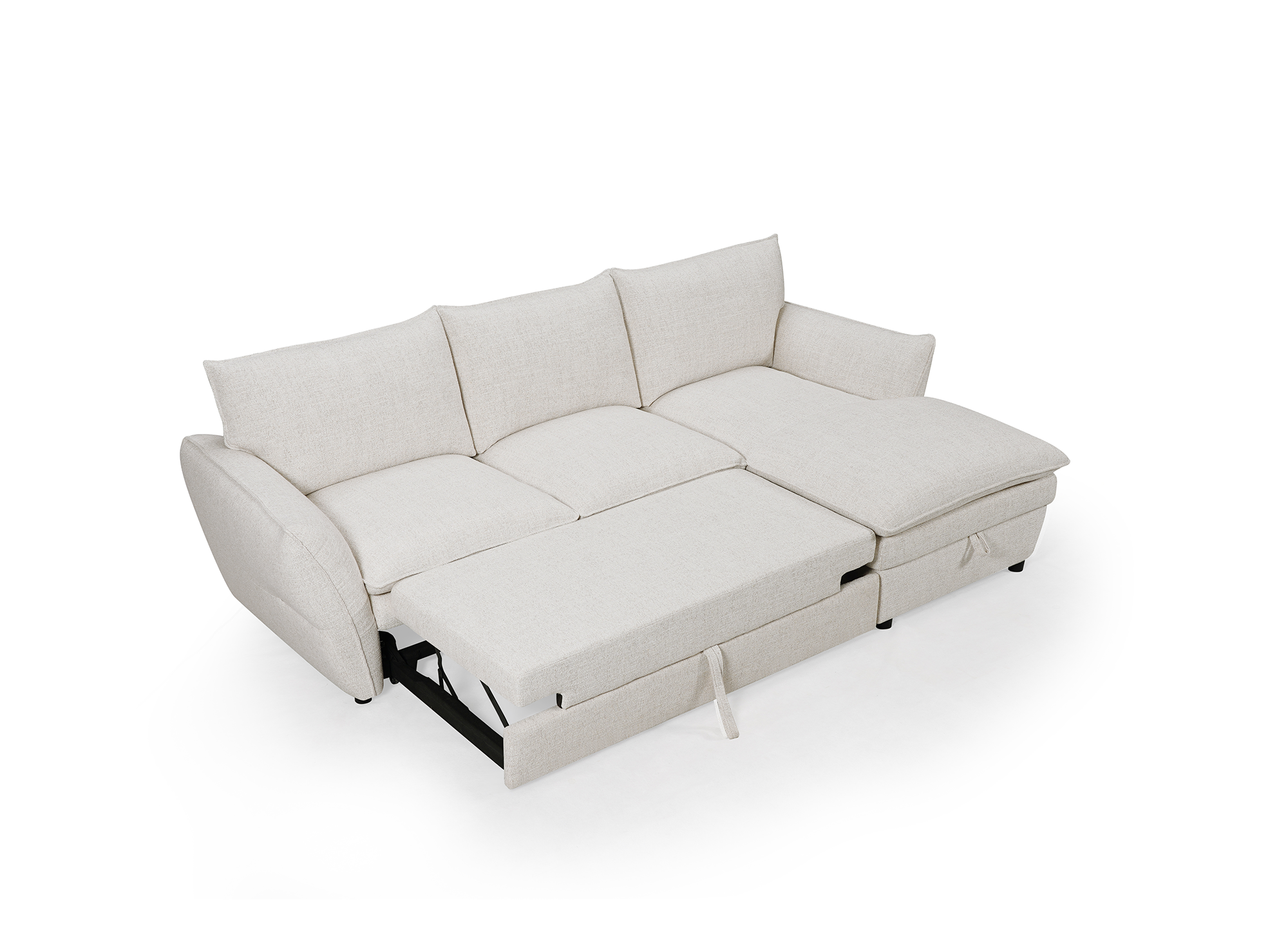 Canapé d'angle convertible avec coffre en tissu beige CAPUCINE - Angle droit