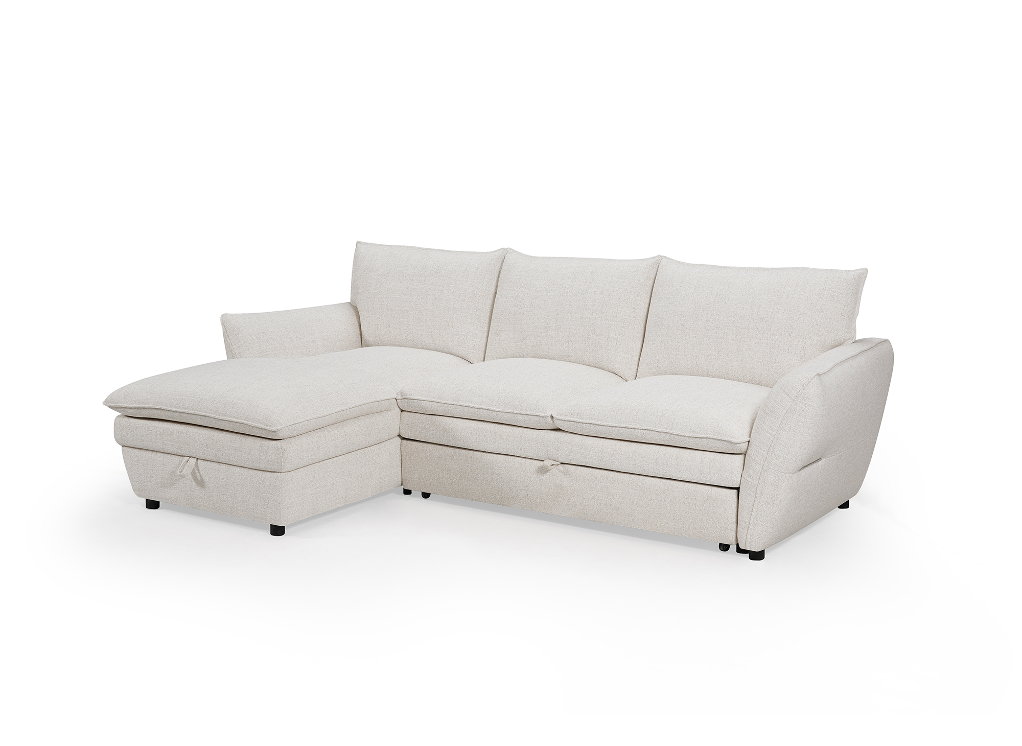 Canapé d'angle convertible avec coffre en tissu beige CAPUCINE - Angle gauche