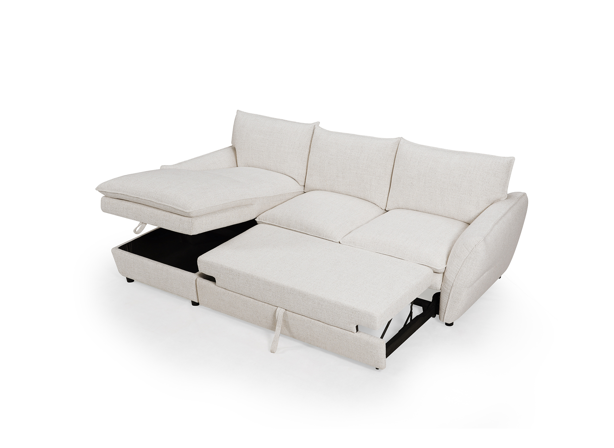 Canapé d'angle convertible avec coffre en tissu beige CAPUCINE - Angle gauche