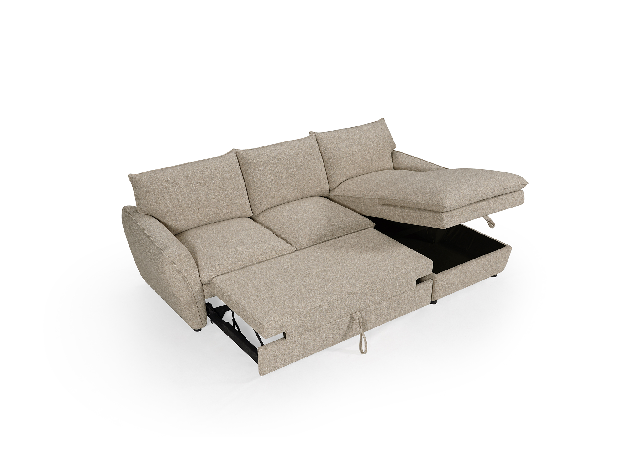 Canapé d'angle convertible avec coffre en tissu taupe CAPUCINE - Angle droit