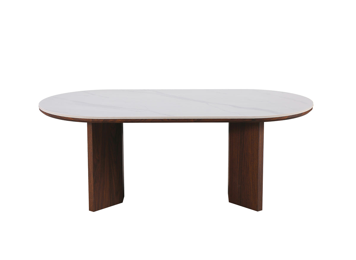 Table basse céramique beige pieds bois noyer AMANDINE