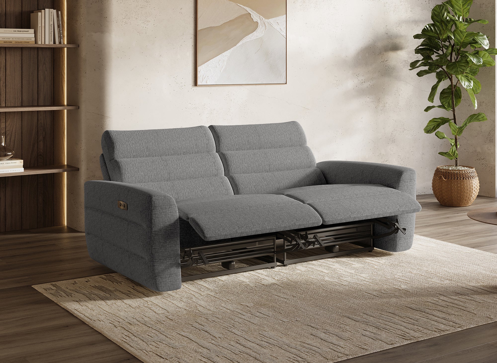 Canapé 3 places relax électrique en tissu bouclette gris DAVY