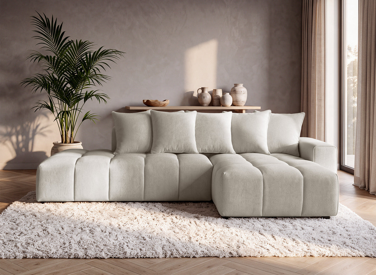 Canapé d'angle en tissu texturé beige CLARISSE - Angle droit